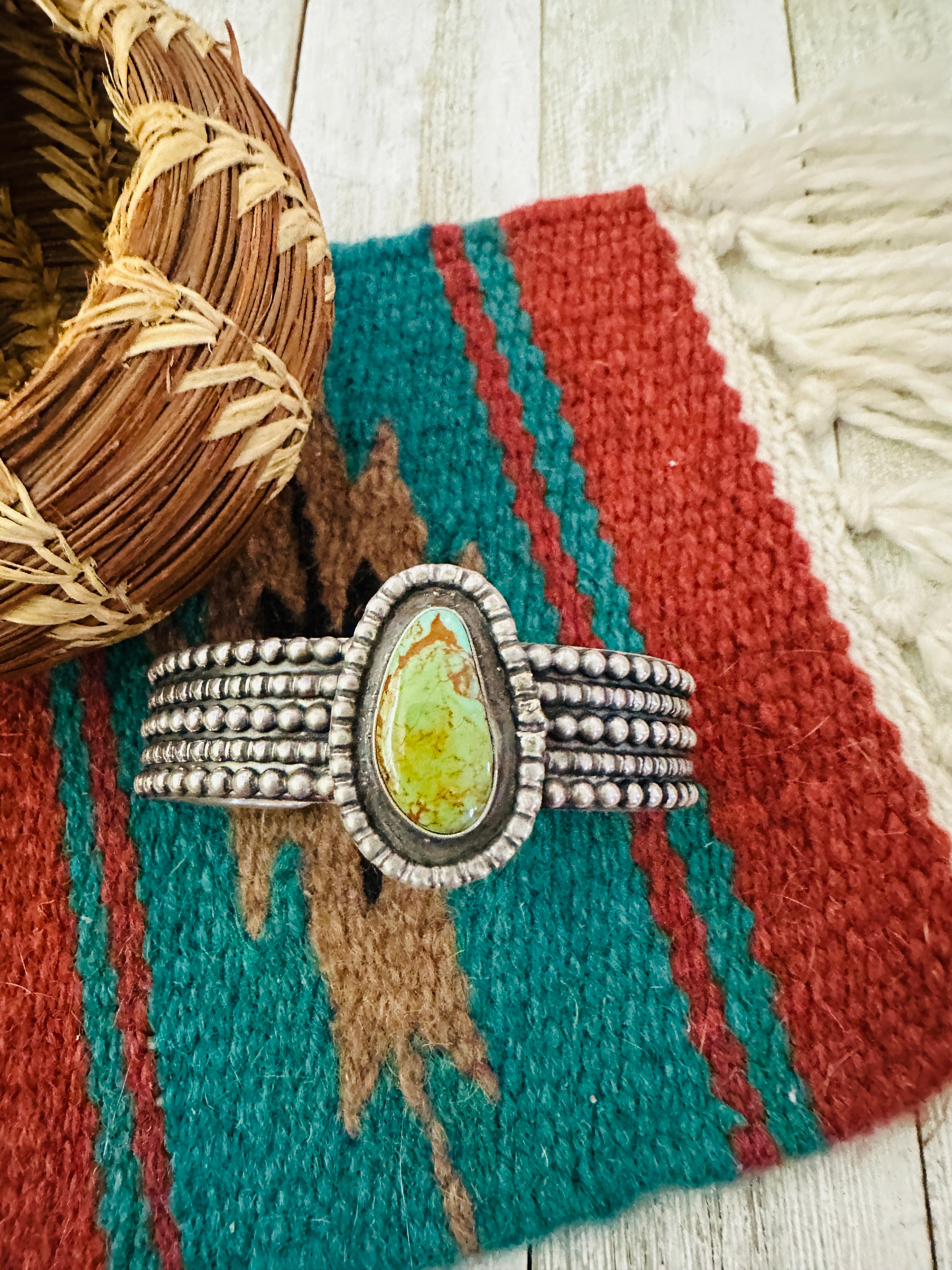 Handcrafted Old Pawn Turquoise & Sterling Silver Cuff Bracelet