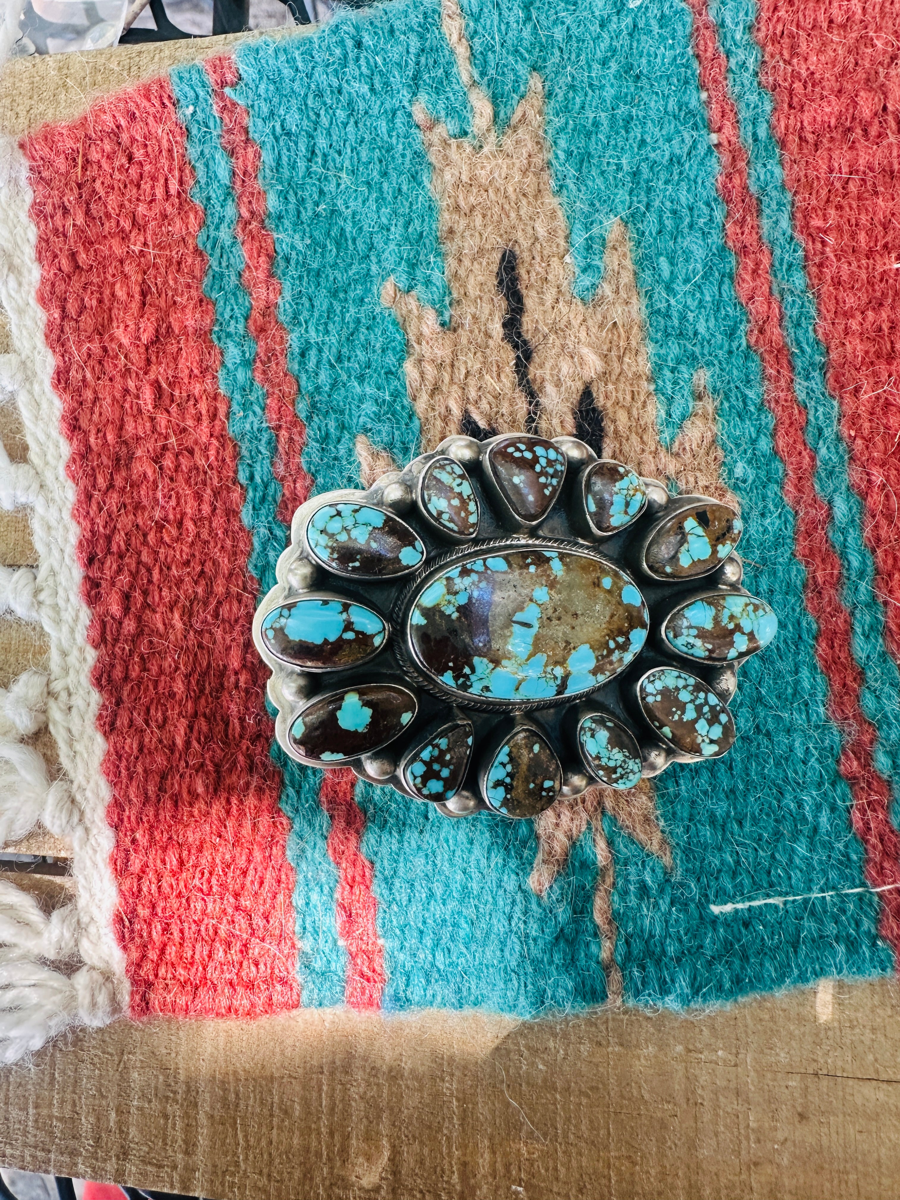 Handcrafted Turquoise & Sterling Silver Cluster Belt Buckle by Kathleen Livingston