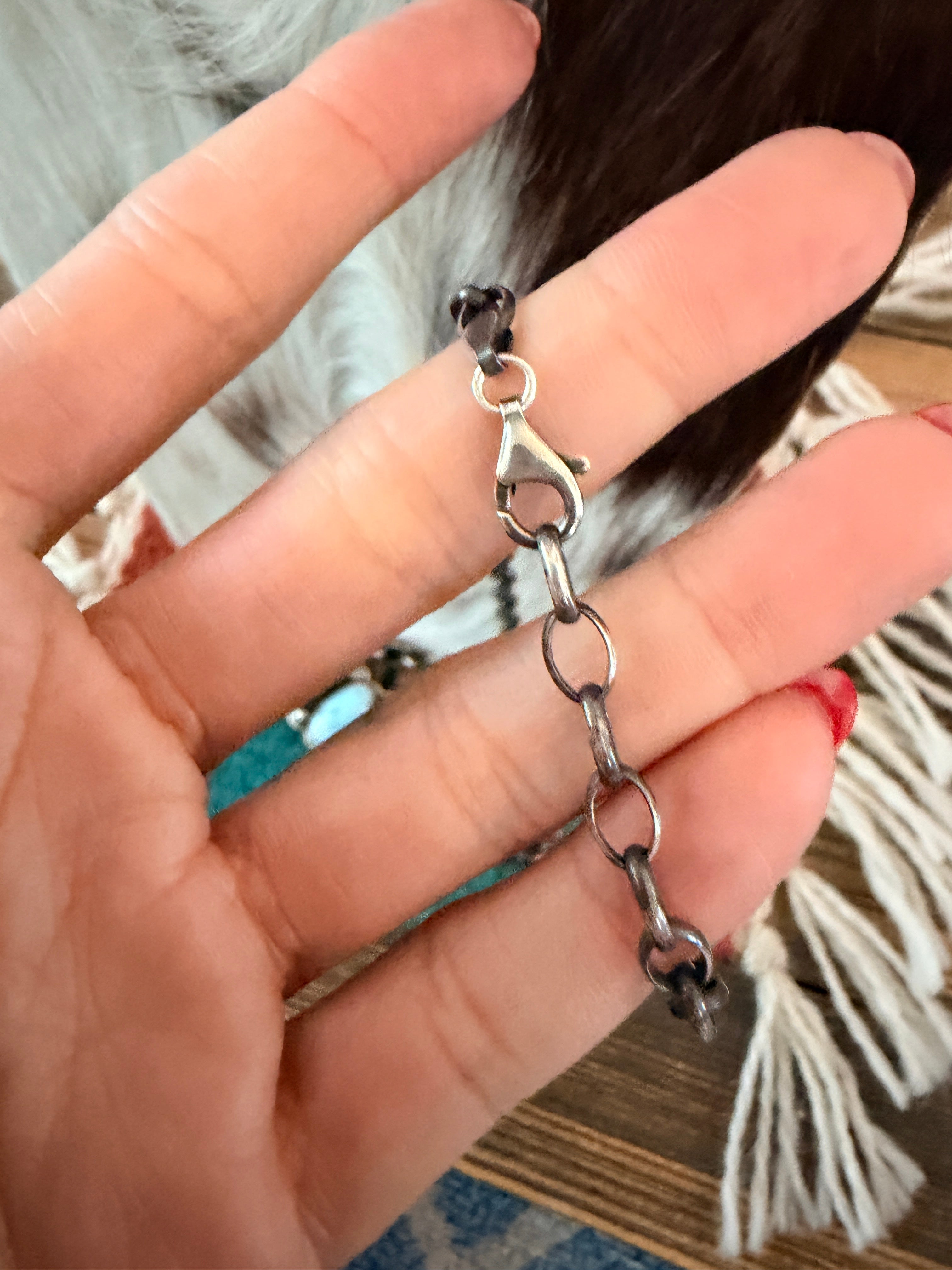 Handmade Sterling Silver, Larimar & Fossilized Coral Necklace Necklace