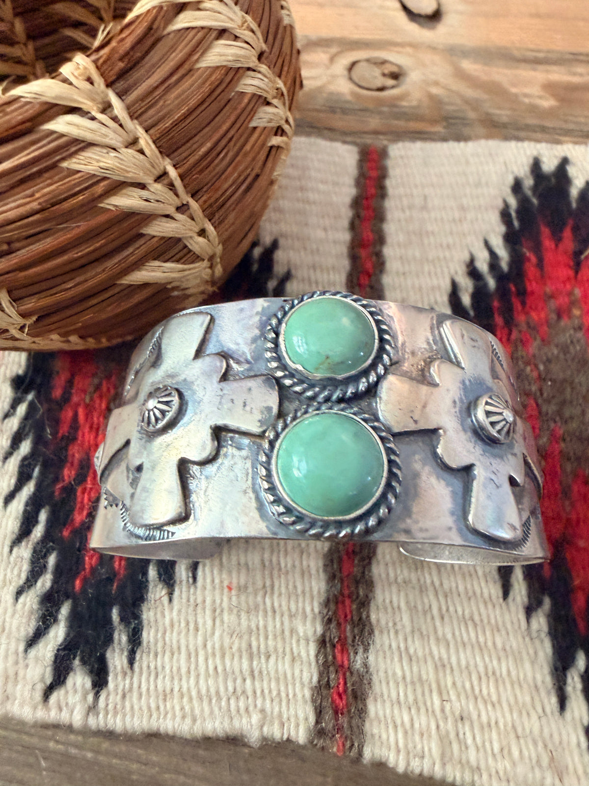 Handcrafted Turquoise & Sterling Silver Cross Cuff Bracelet by Larry Kaye