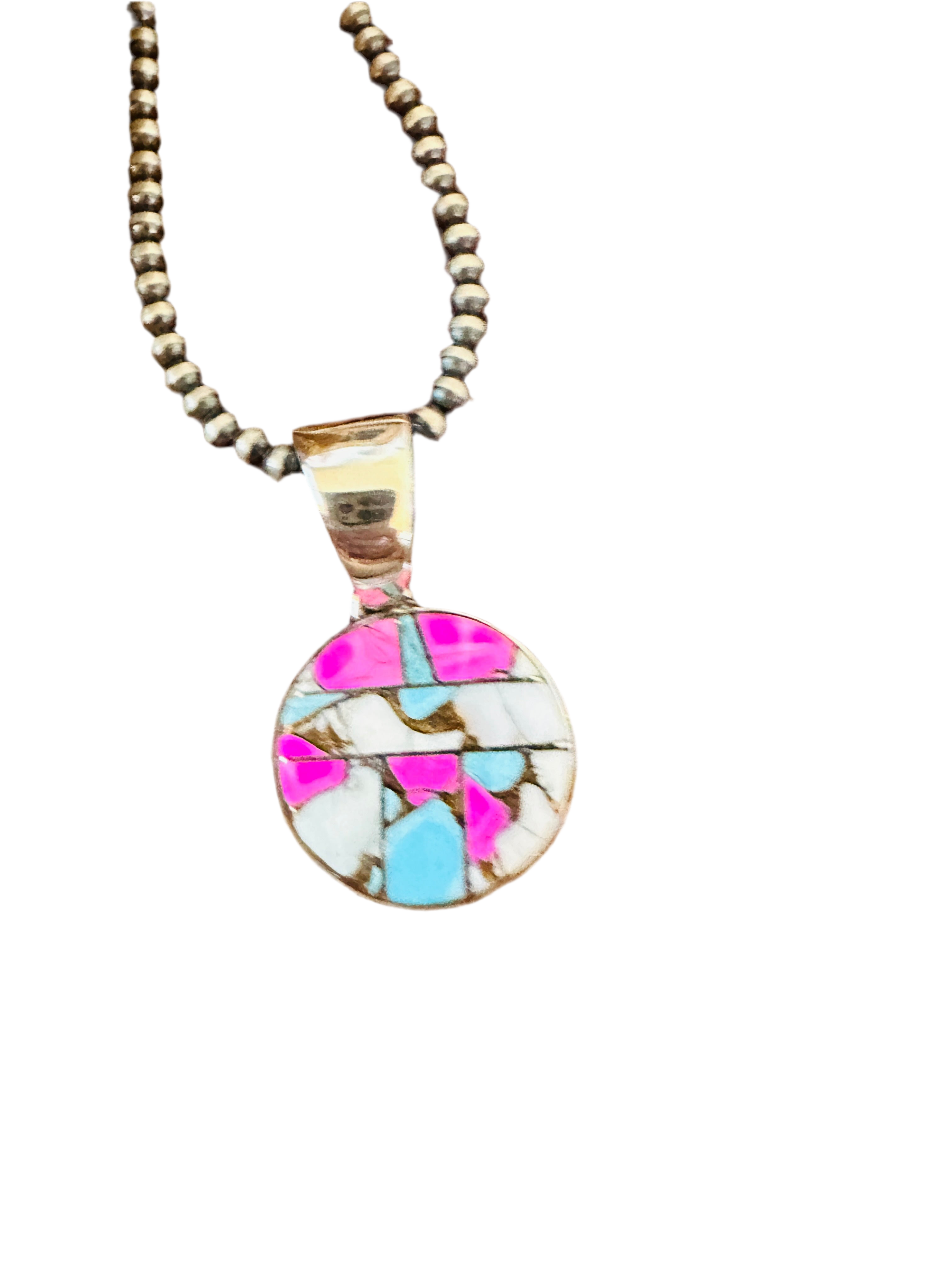 Handcrafted Cotton Candy & Sterling Silver Inlay Pendant