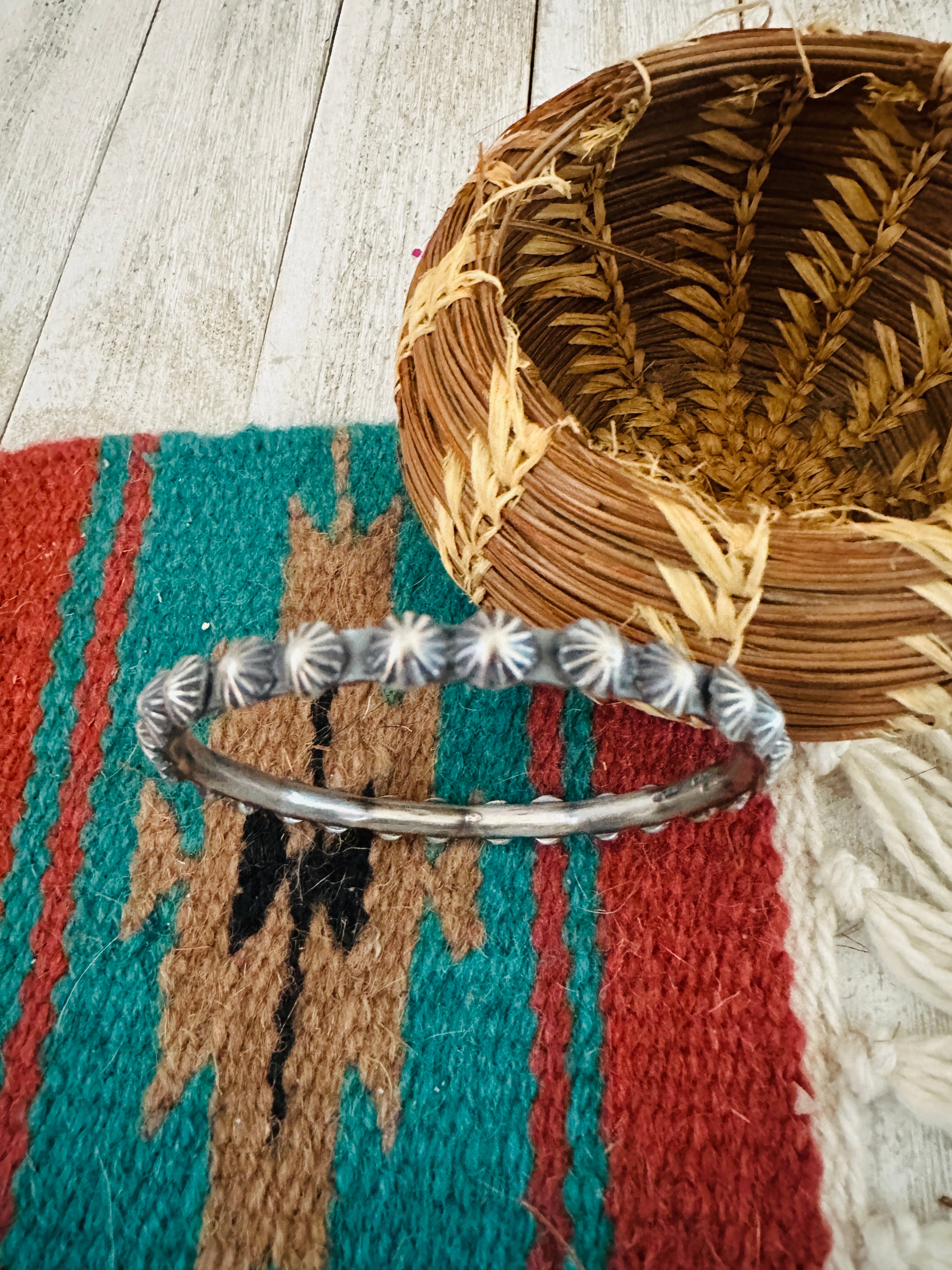 Chimney Butte Navajo Sterling Silver Studded Bangle Bracelet