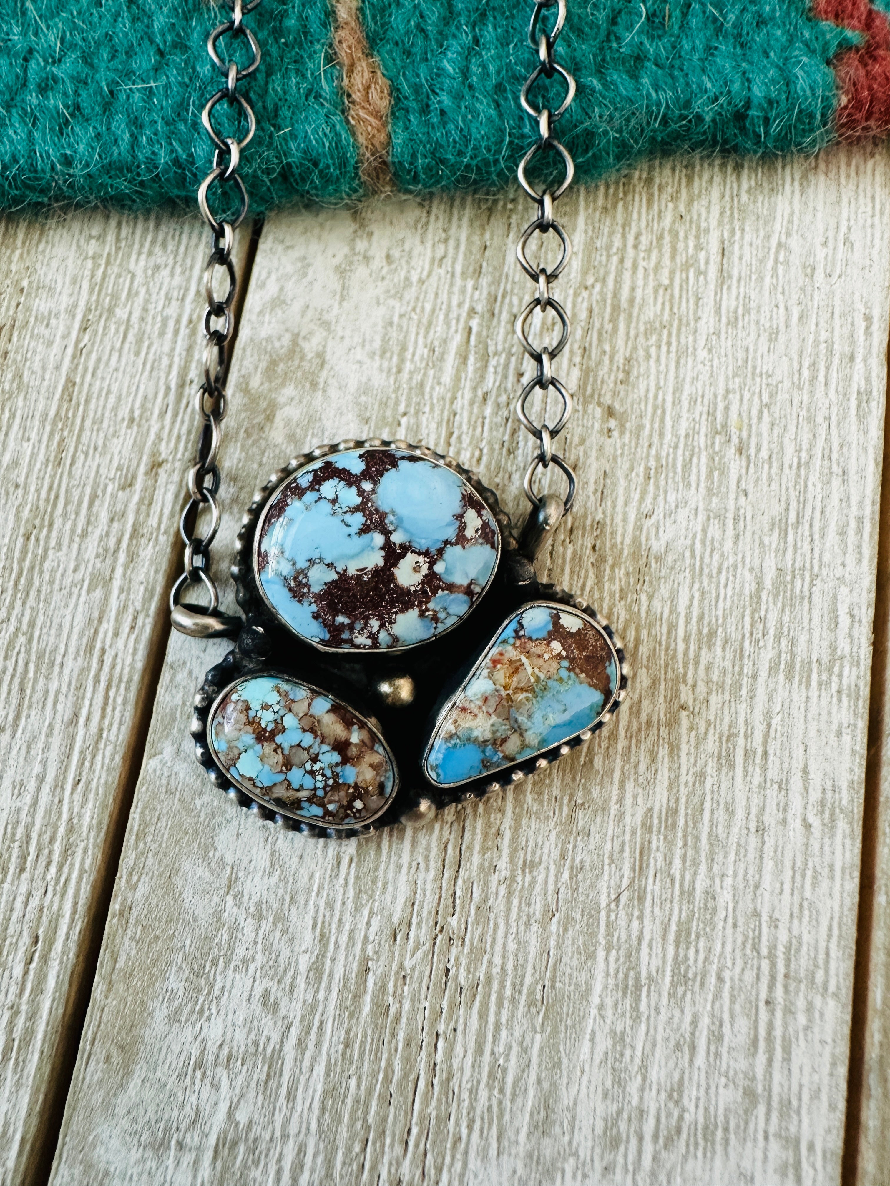 Handcrafted Sterling Silver & Golden Hills Turquoise Cluster Necklace