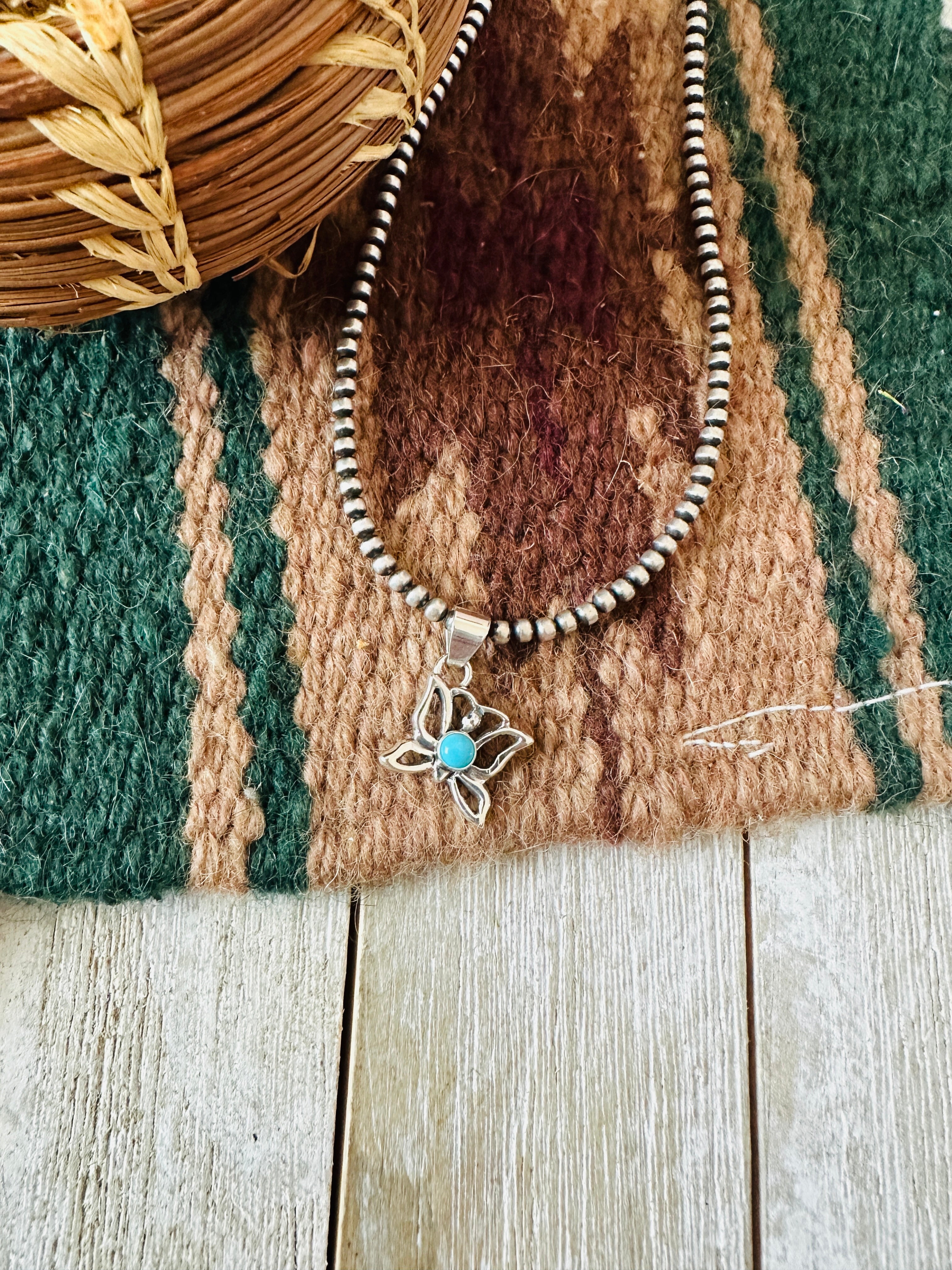Handcrafted Turquoise & Sterling Silver Mini Butterfly Pendant