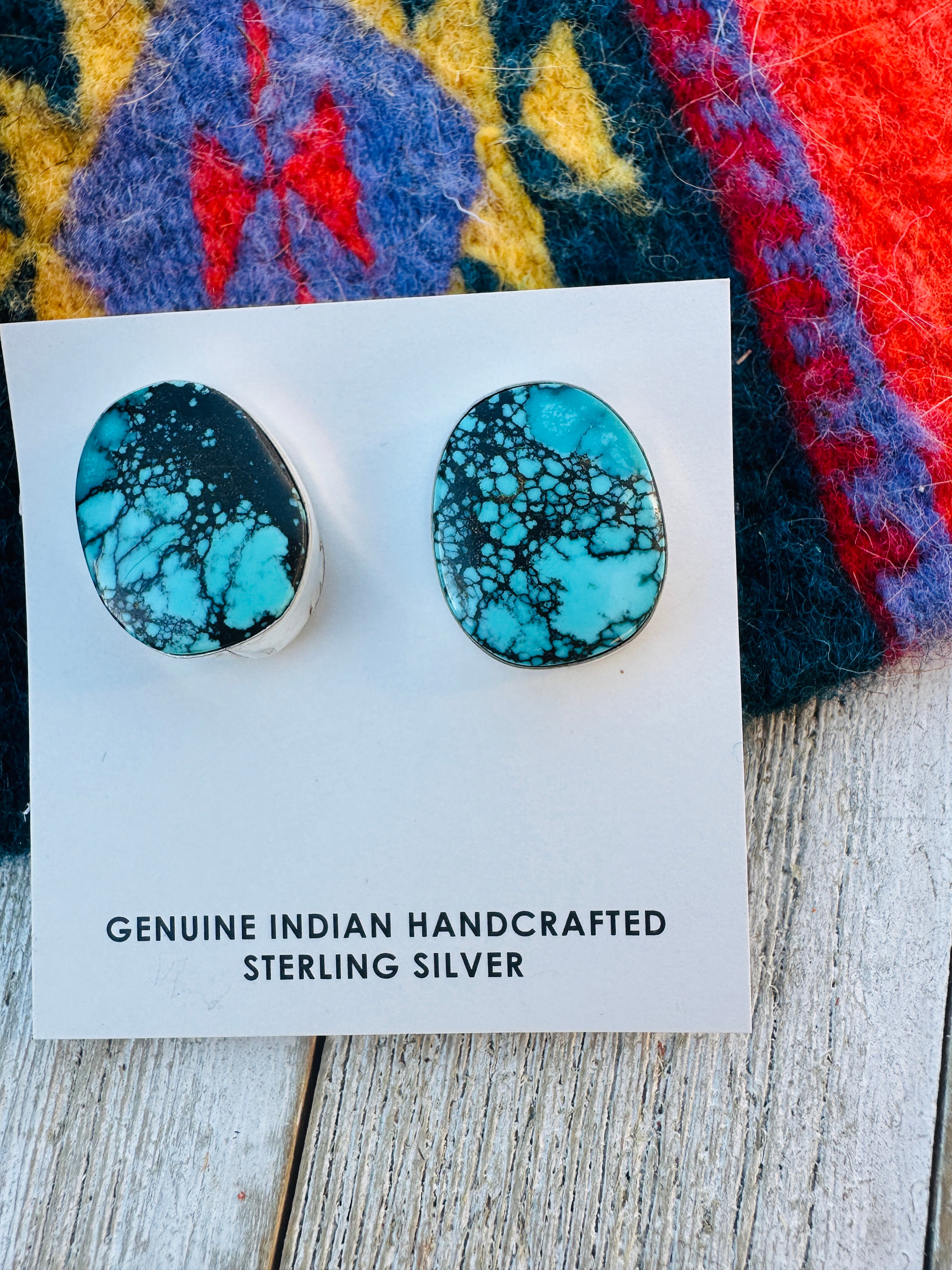 Handcrafted Kingman Web Turquoise & Sterling Silver Post Earrings