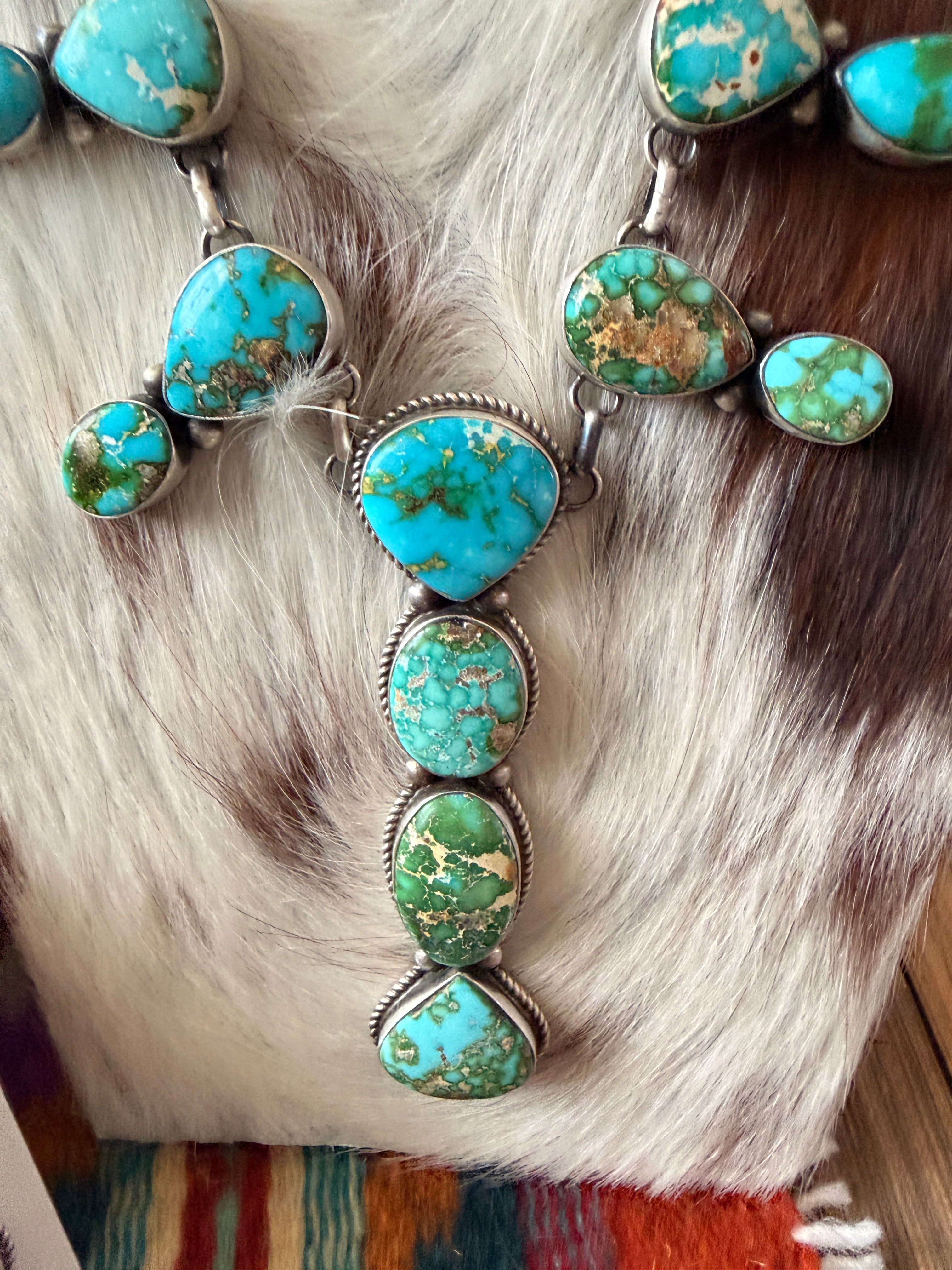 Handcrafted Sonoran Mountain Turquoise & Sterling Silver Necklace and Earring Set