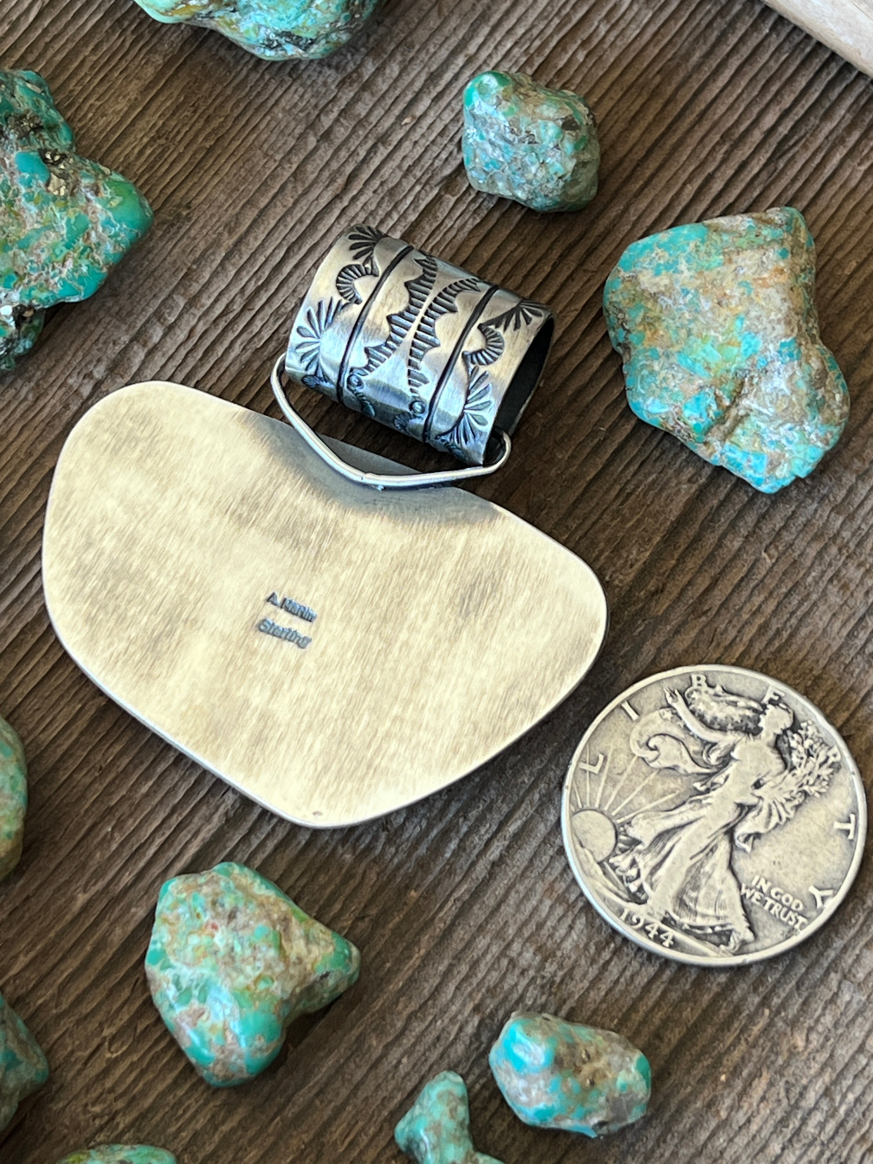 Handcrafted Sterling Silver and Royston Turquoise Solo Pendant by Angela Martin