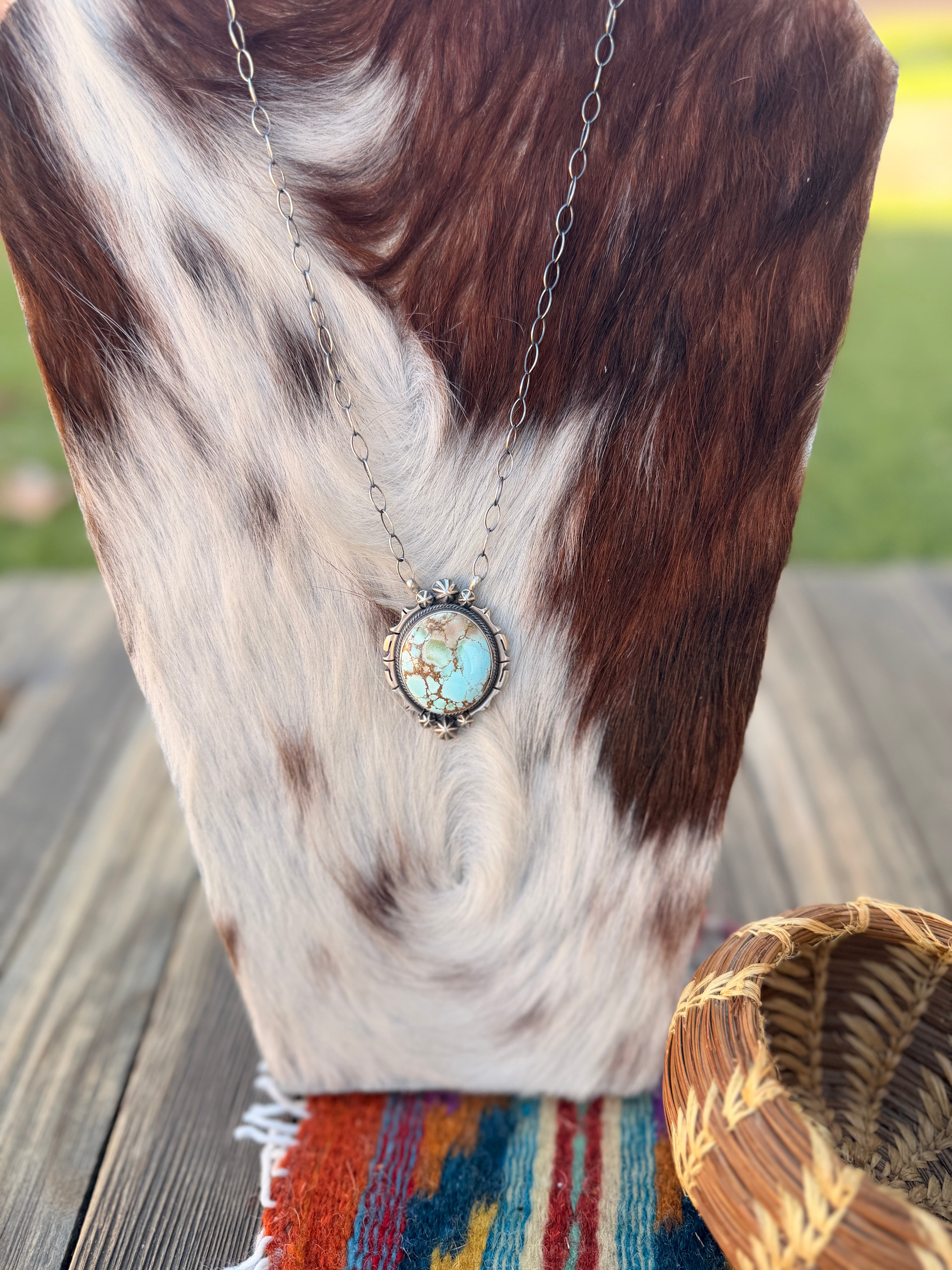 Handcrafted Golden Hills Turquoise & Sterling Silver Necklace by Daniel Benally