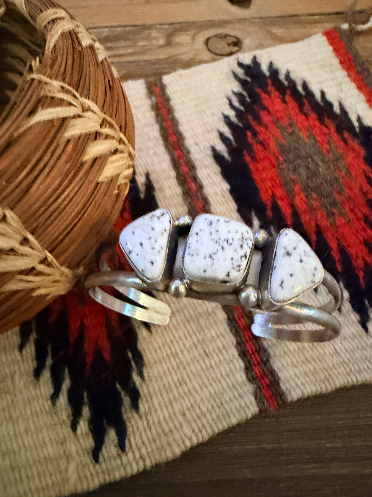 Handcrafted White Buffalo & Sterling Silver Cuff Bracelet by Augustine Largo