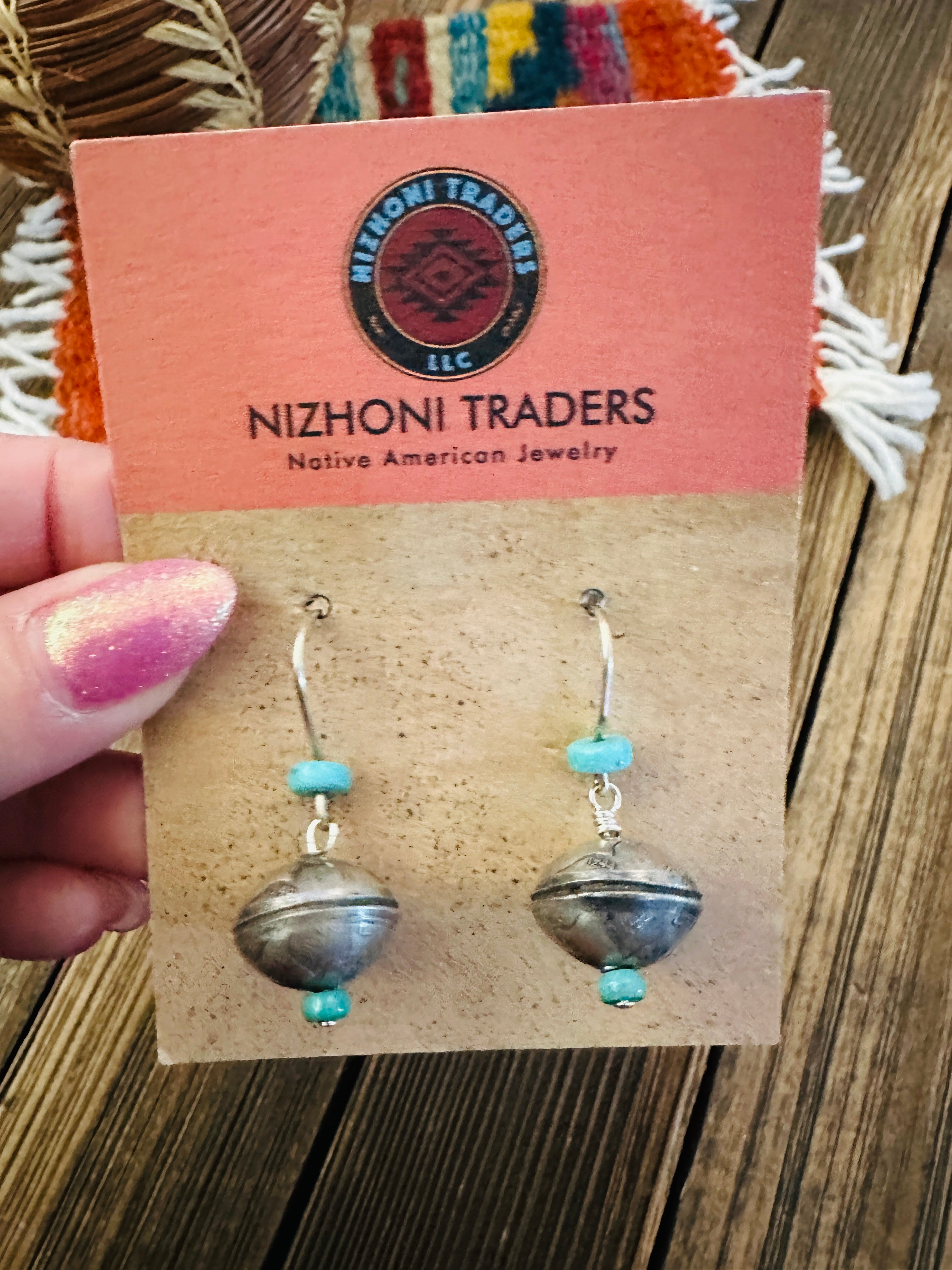 Handcrafted Turquoise & Sterling Silver Liberty Dime Bead Dangle Earrings