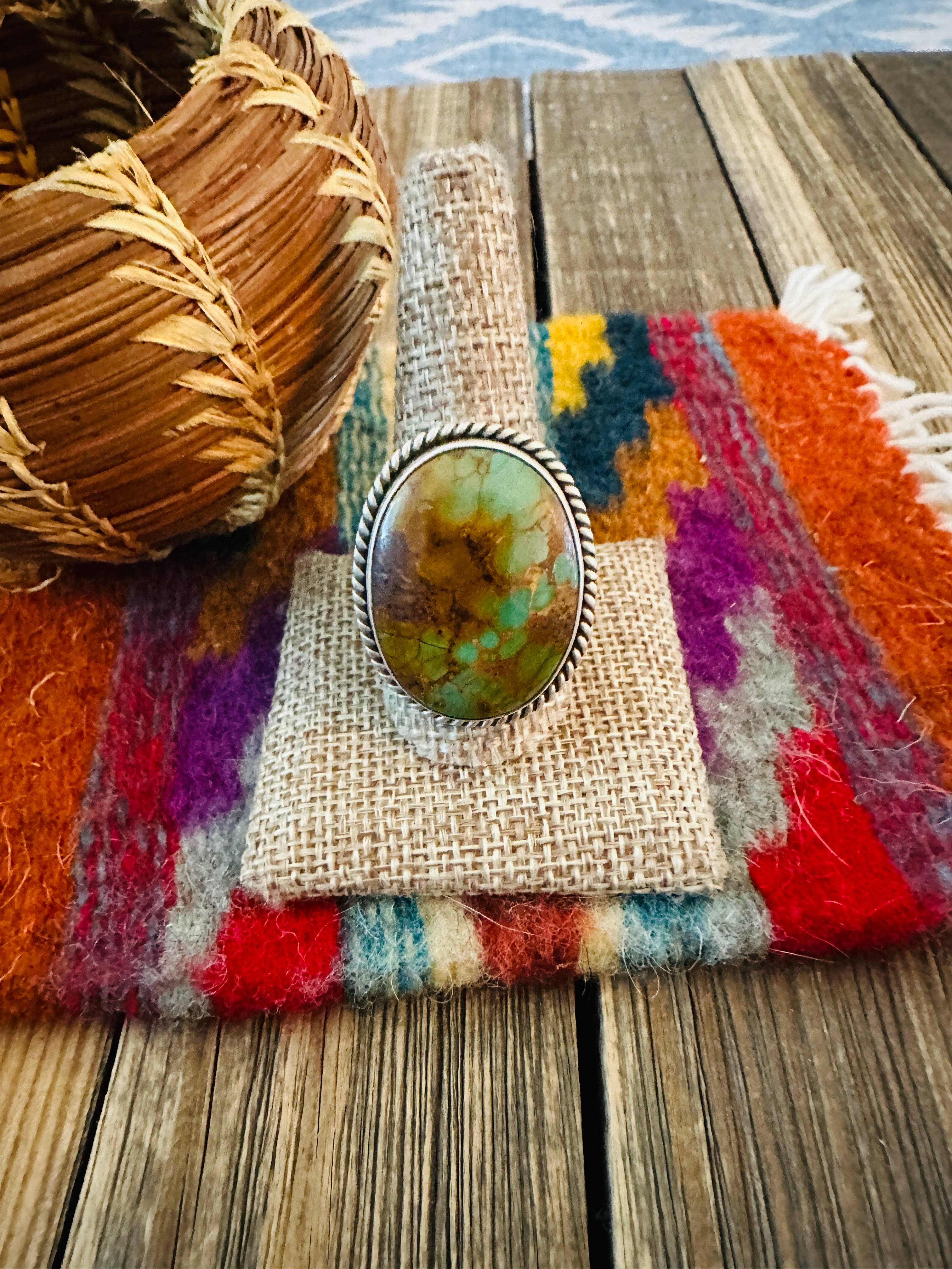 Handcrafted Turquoise & Sterling Silver Ring by Patrick Yazzie Size 10