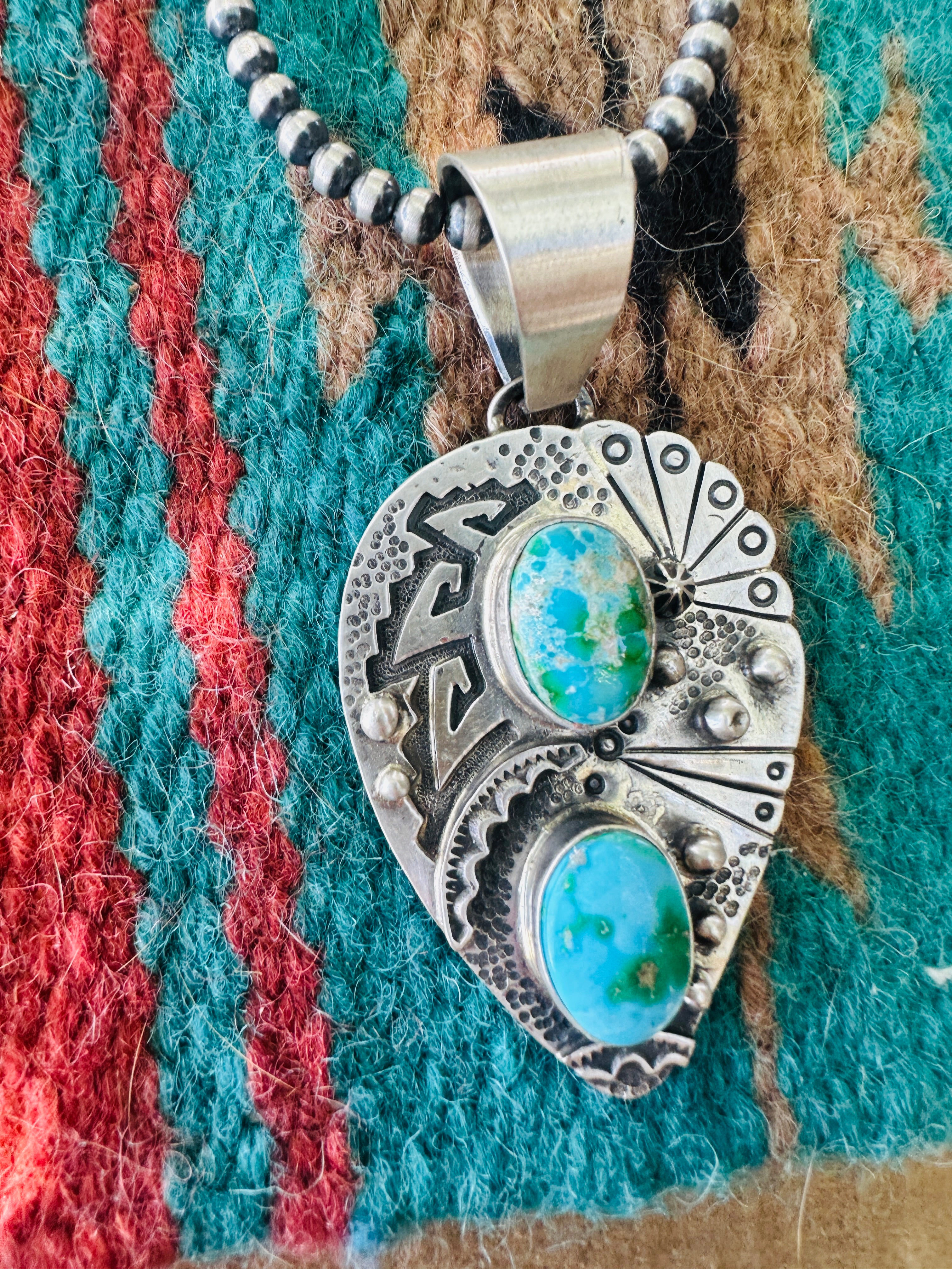Handcrafted Sterling Silver & Sonoran Mountain Turquoise Leaf Pendant by Randy Billy