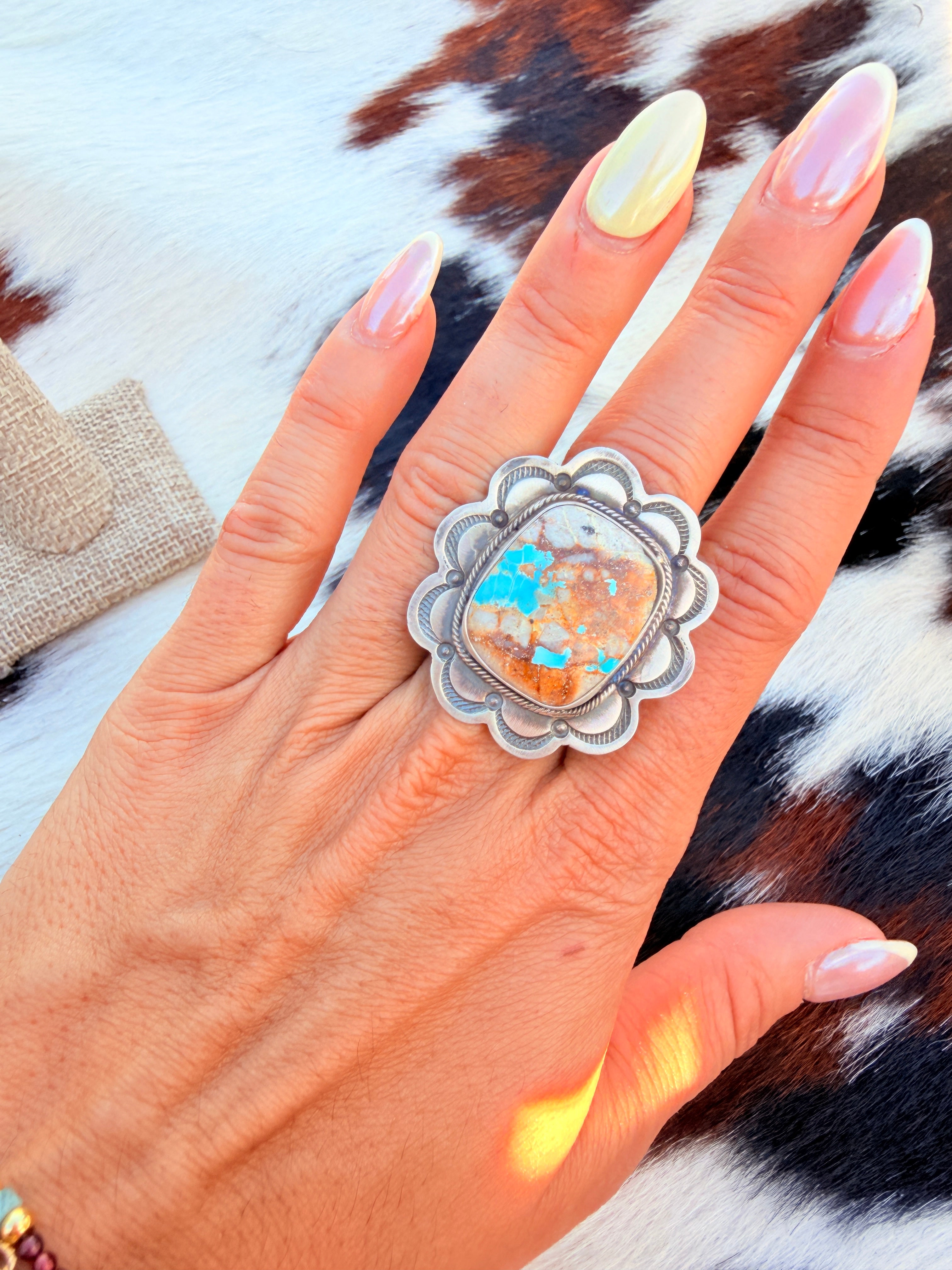 Handcrafted Royston Turquoise & Sterling Silver Ring Size 9 by Danny Henio
