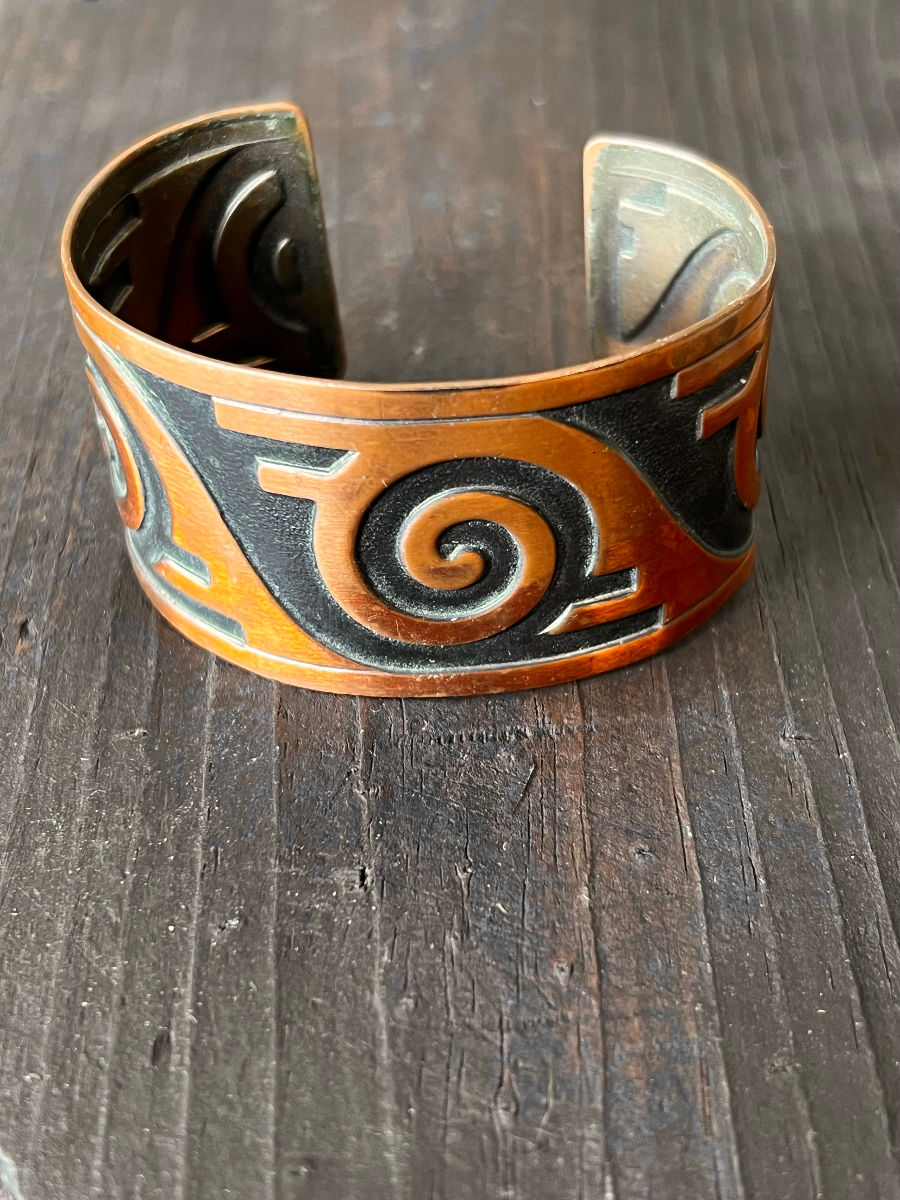 Handmade Vintage Copper Pattern Cuff Bracelet