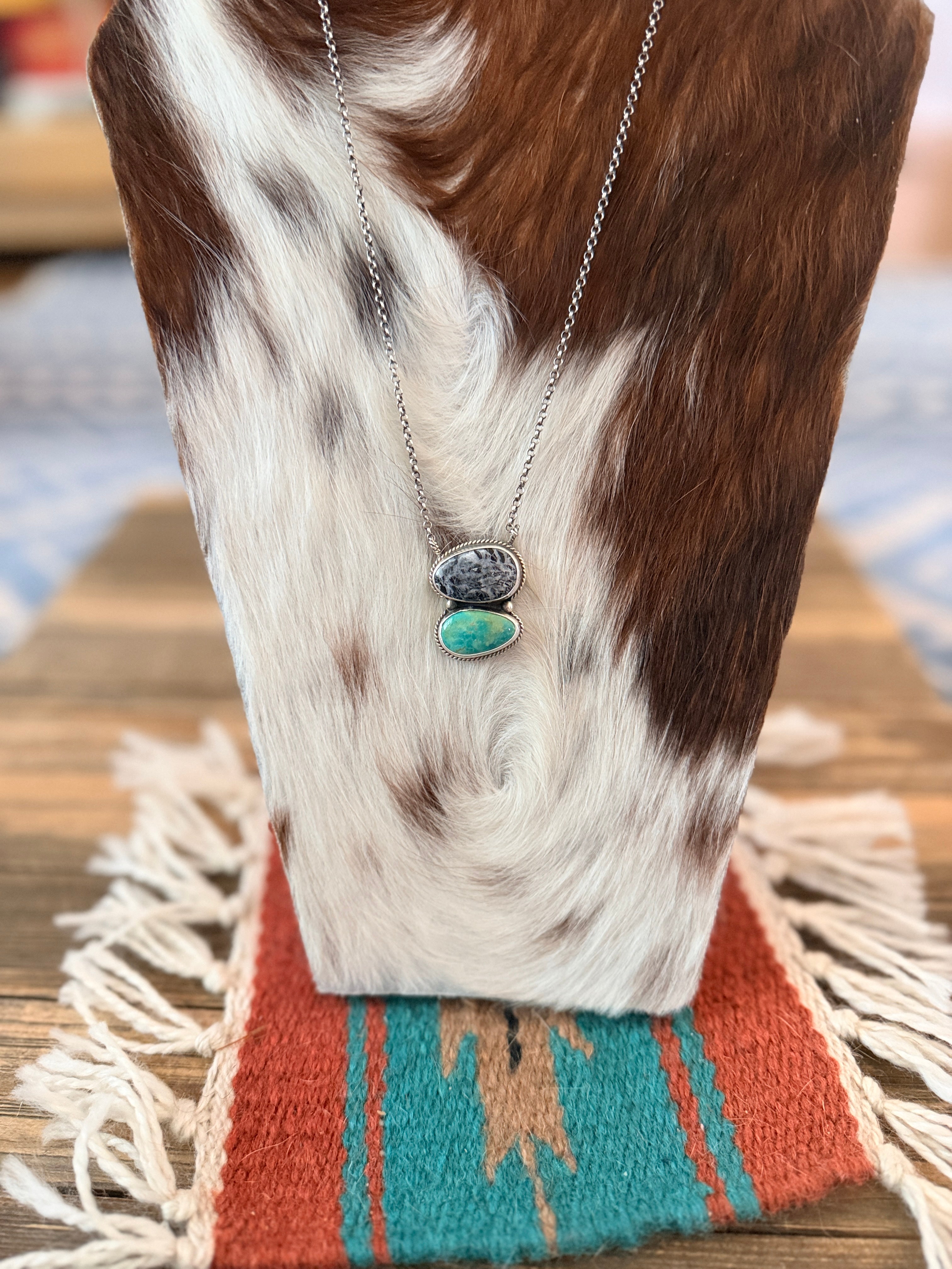 Handmade Sterling Silver, White Buffalo & Tyrone Turquoise Necklace