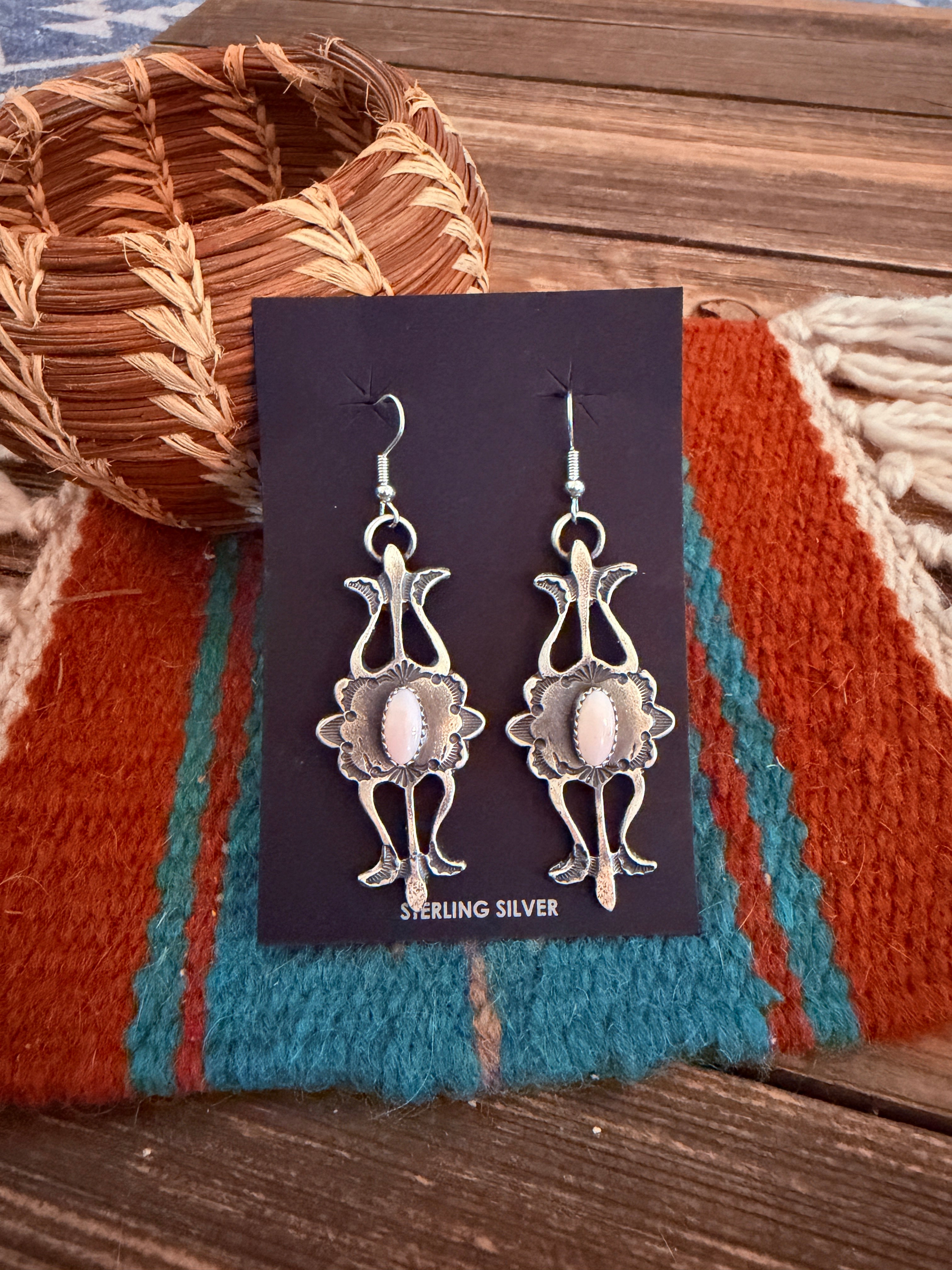 Handcrafted Queen Pink Conch & Sterling Silver Dangle Earrings by Kevin Billah
