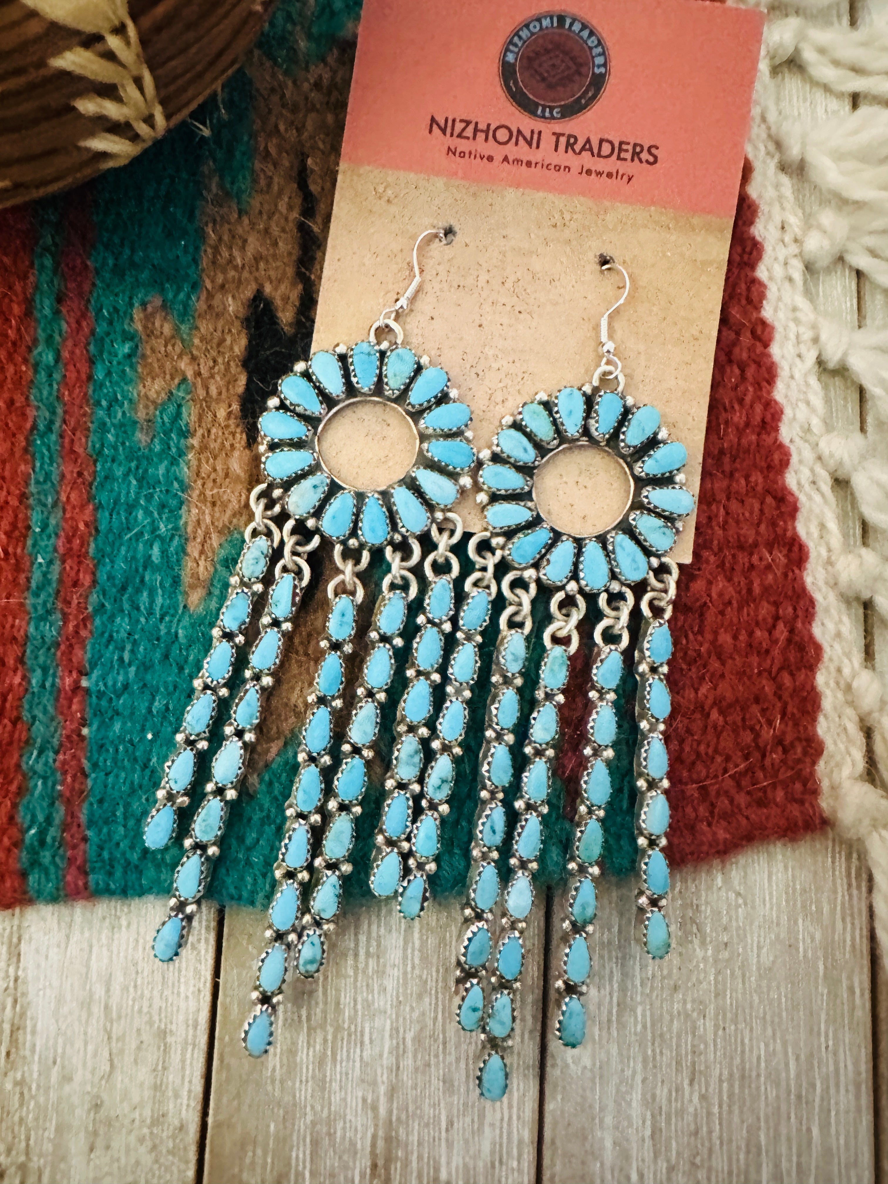 Handcrafted Turquoise and Sterling Silver Cluster Dangle Earrings by Juliana Williams