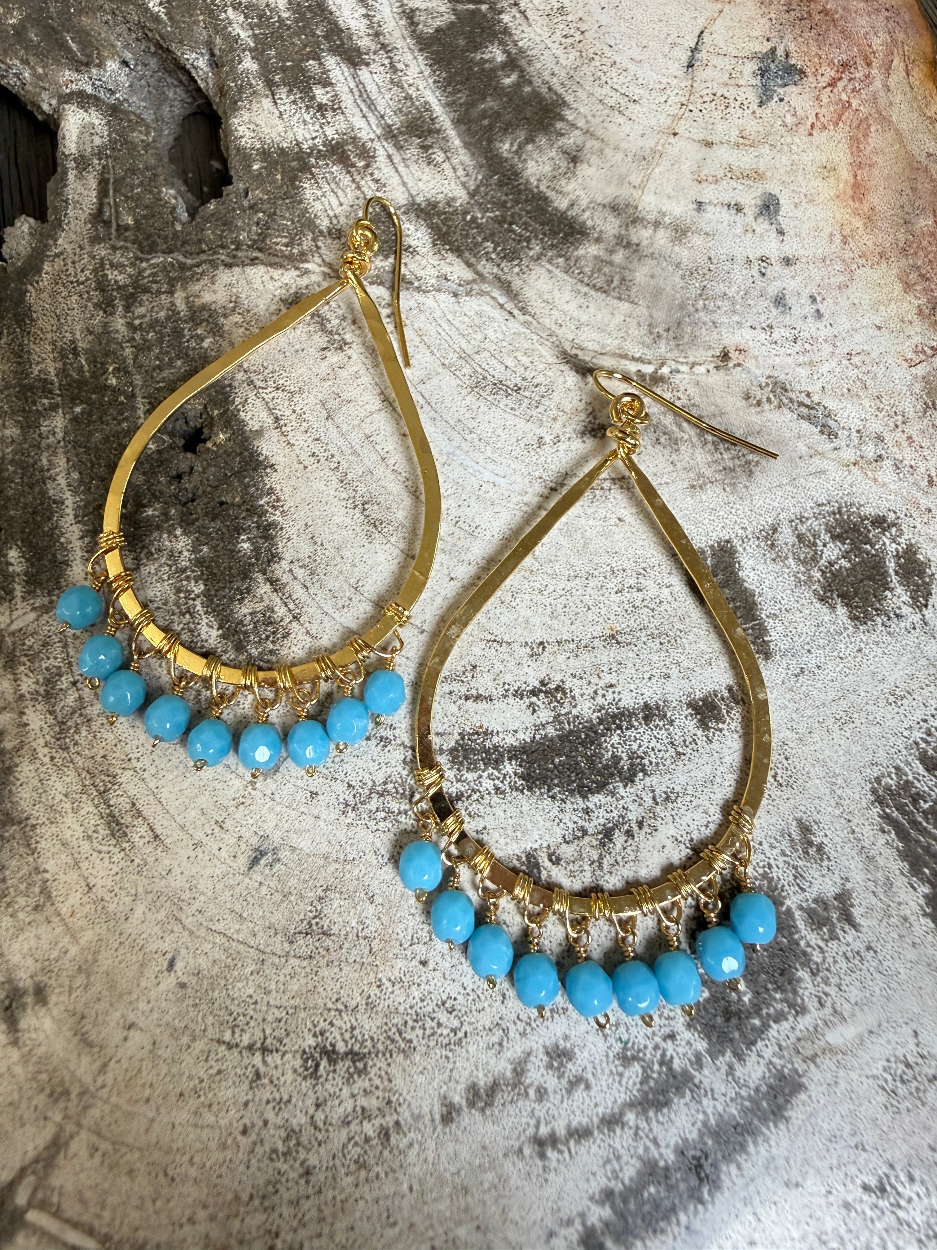 “The Golden Collection” Blue Tears Handmade Turquoise Beaded & 14k Gold Plated Earrings