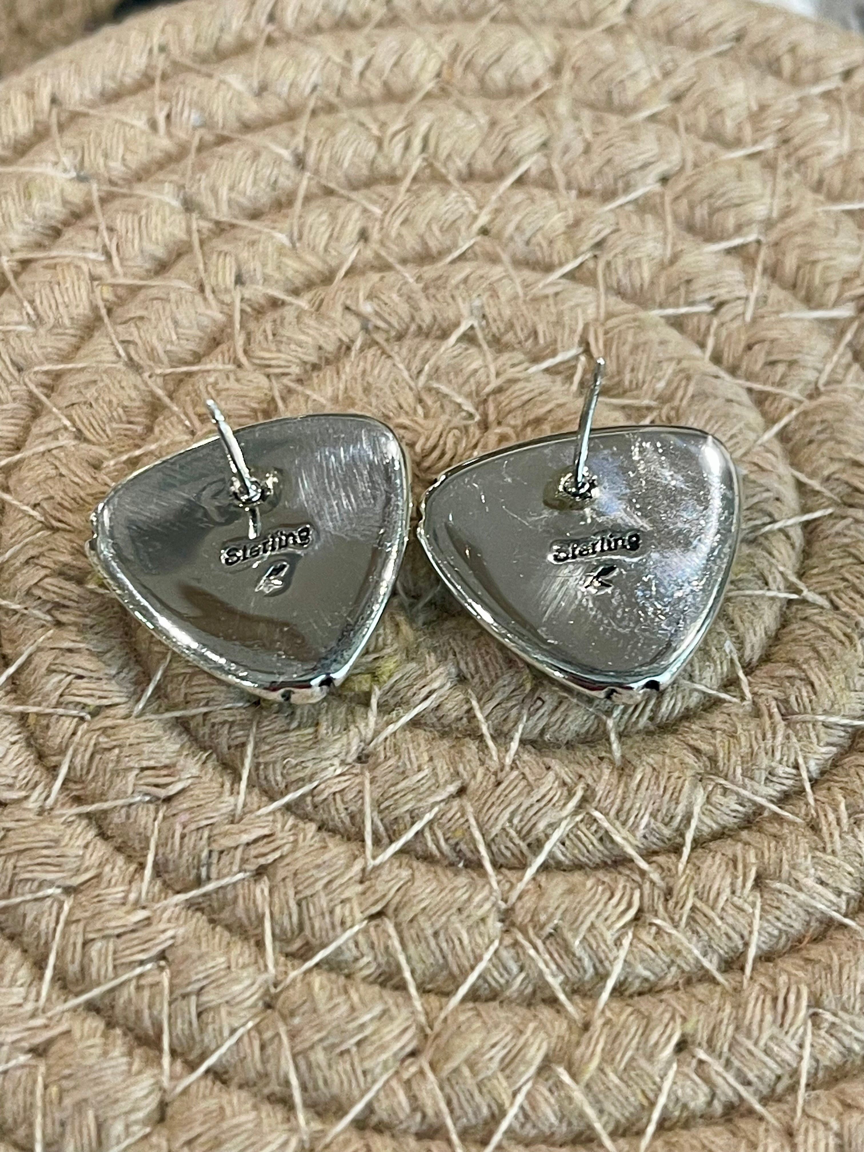 Navajo Multi Stone & Sterling Silver Inlay Post Earrings