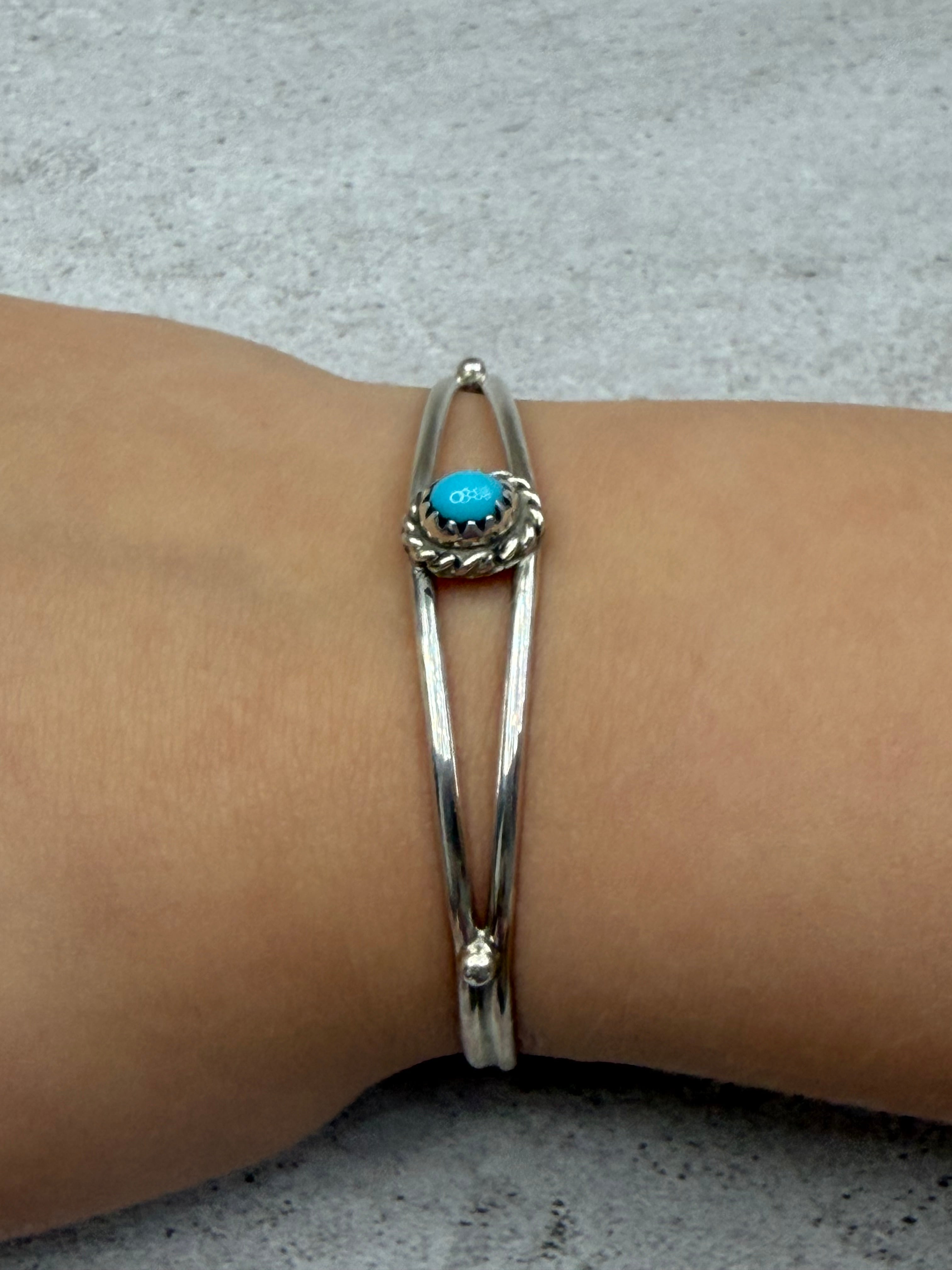 Handcrafted Sterling Silver Turquoise Kid's Cuff Bracelet