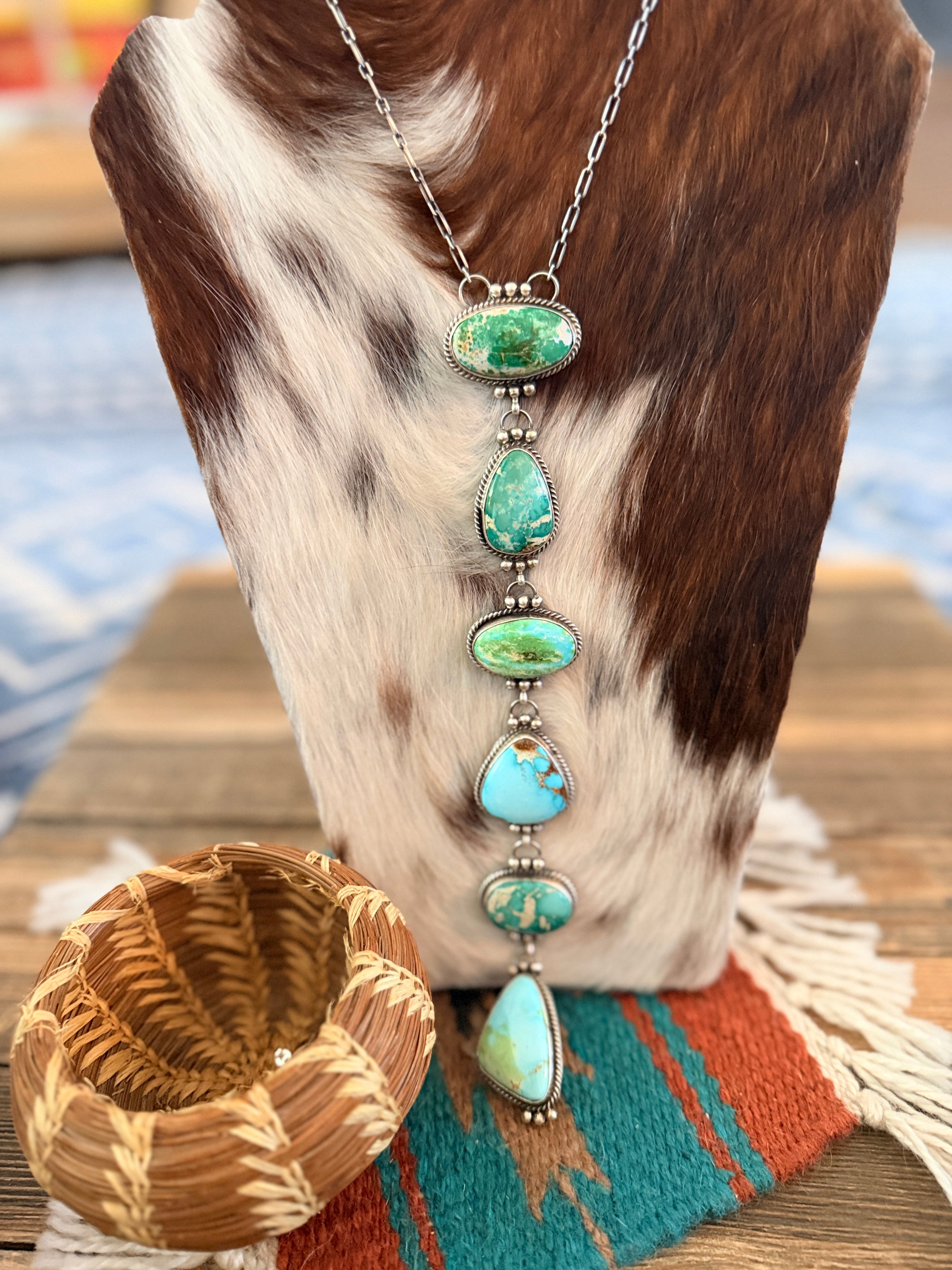 Handcrafted Multi Turquoise & Sterling Silver Lariat Necklace by Vicky Hicks