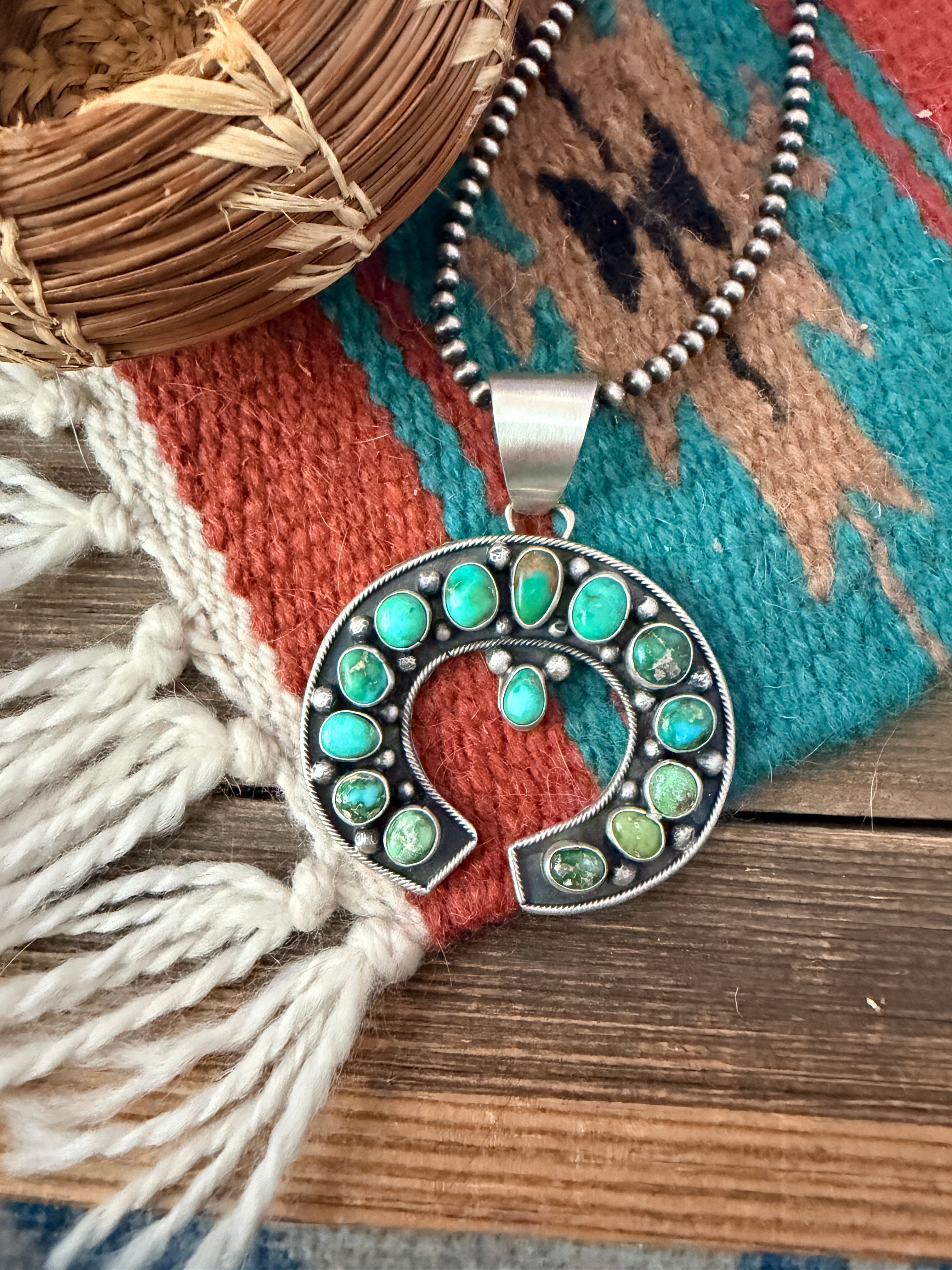 Handcrafted Sterling Silver & Sonoran Mountain Turquoise Naja Pendant by Myra Benally