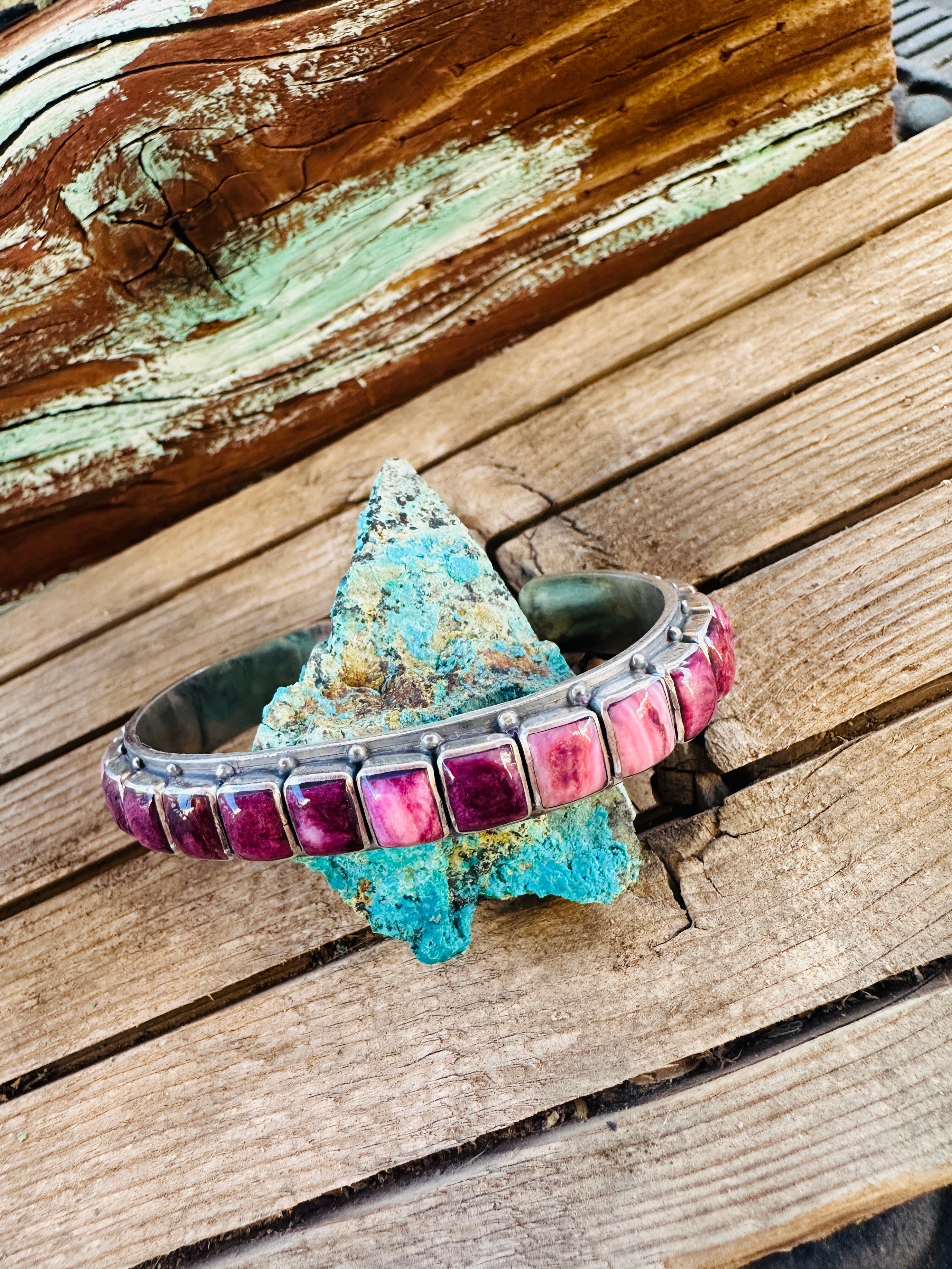 Handcrafted Sterling Silver and Purple Spiny Cuff Bracelet by Federico Jimenez