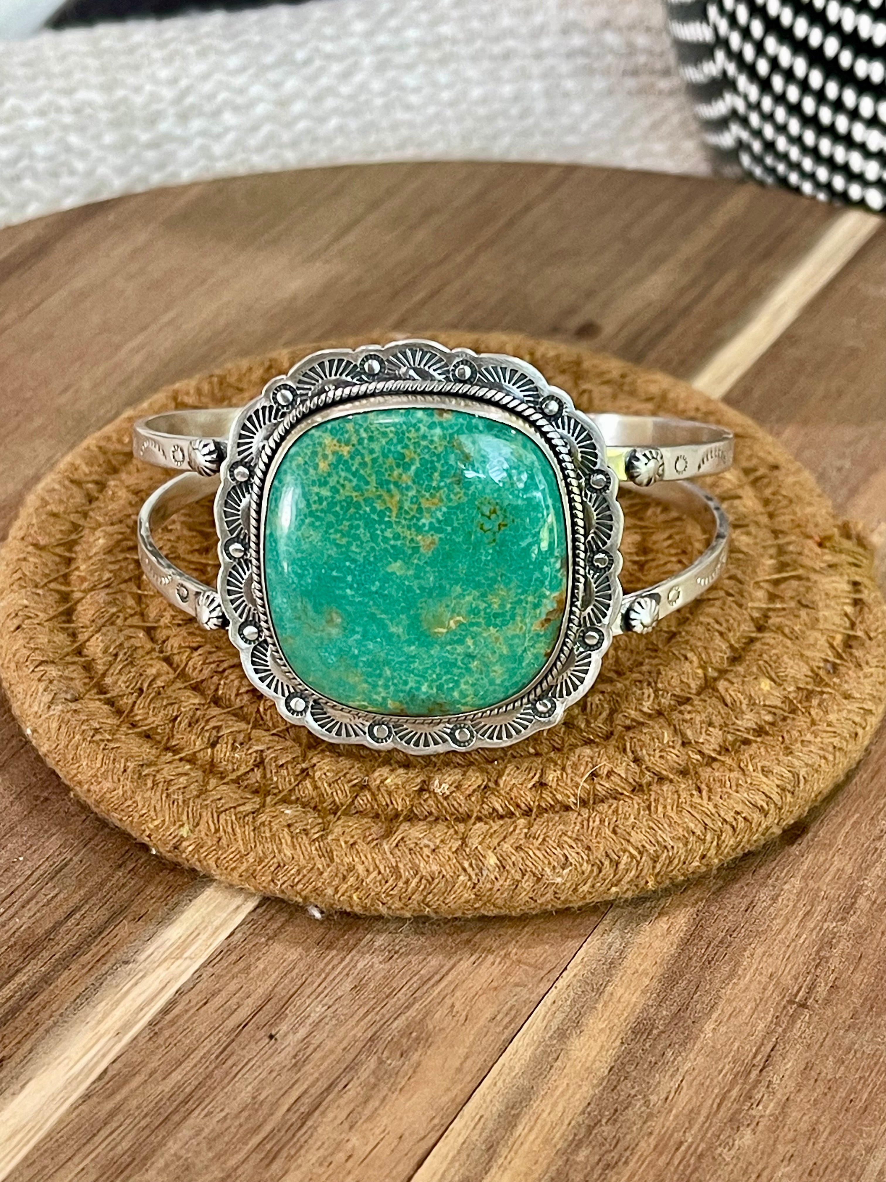 Gorgeous Handmade Sterling Silver & Royston Turquoise Cuff Bracelet
