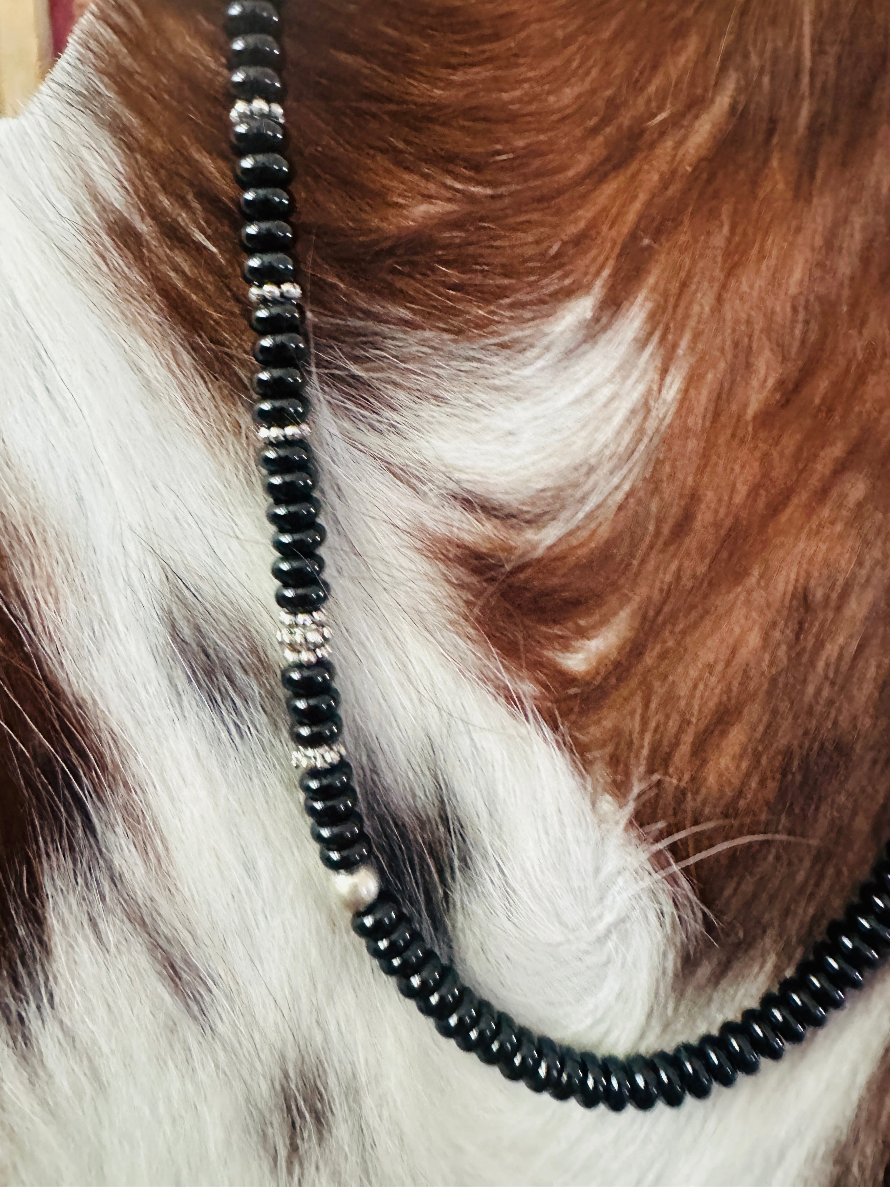 Handcrafted Black Onyx & Sterling Silver Beaded 18” Necklace by T & R Singer
