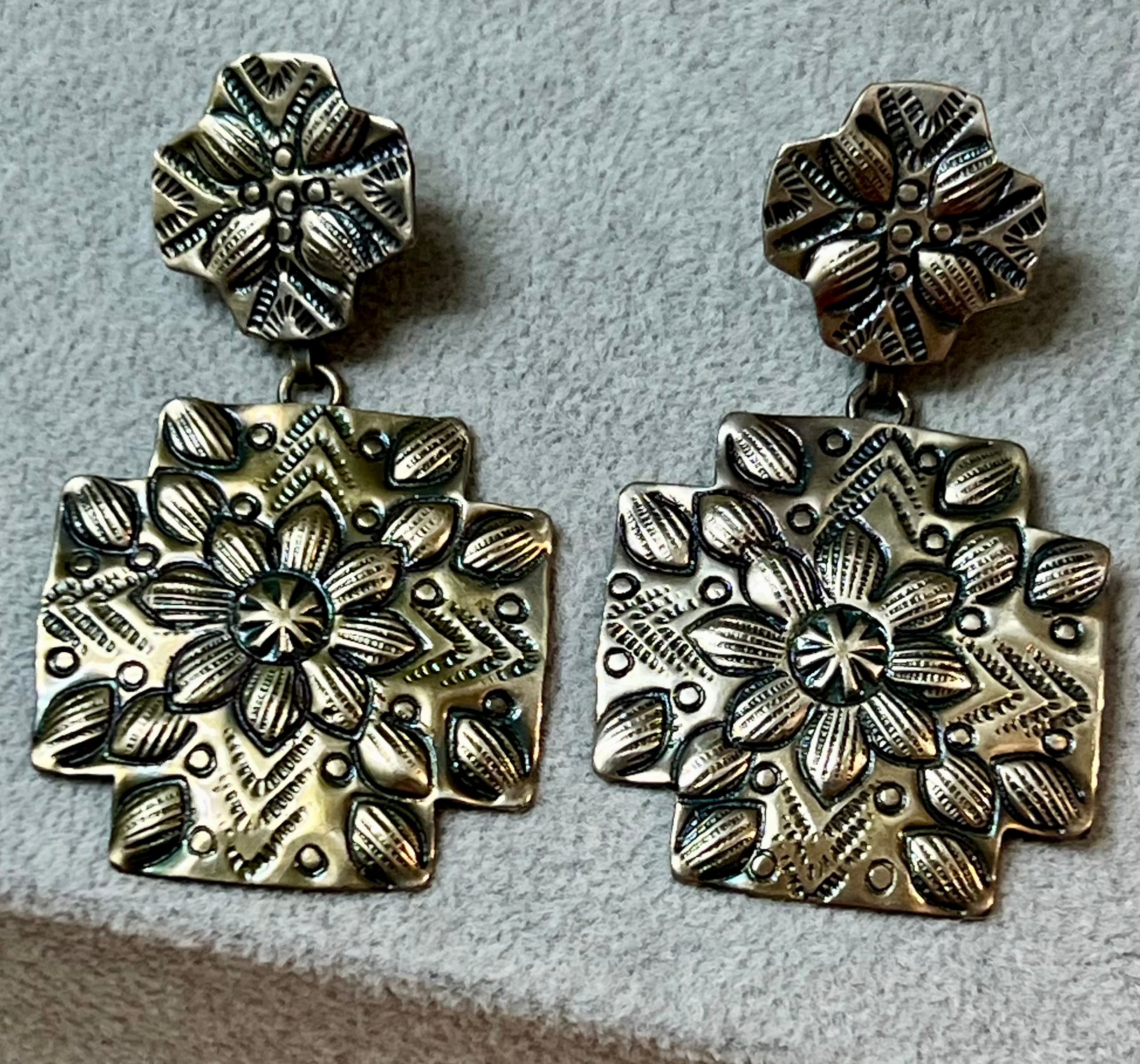Two Cross Silver-Plated Engraved Earrings