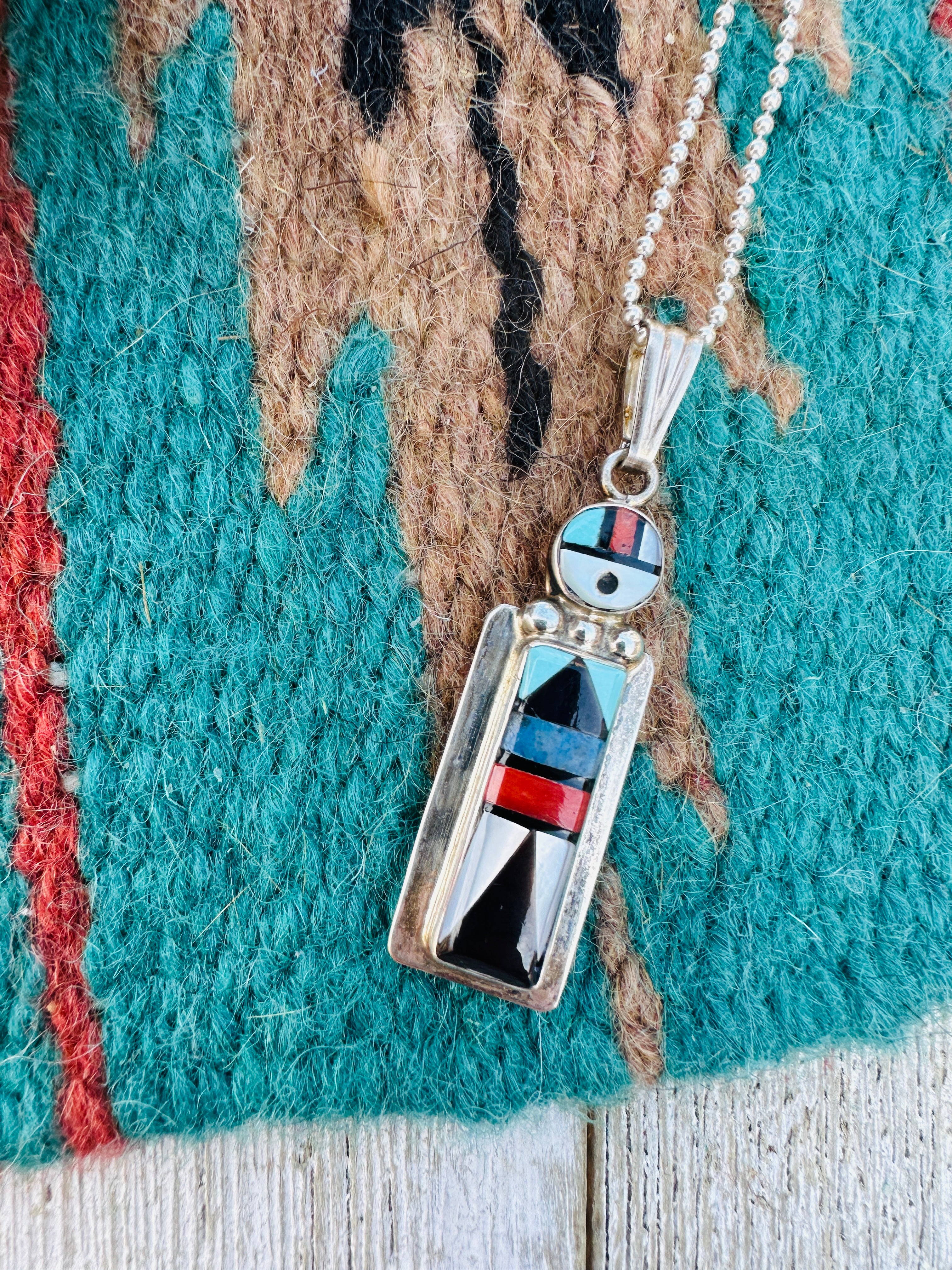 Handcrafted Sterling Silver and Multi Stone Inlay Sun Face Pendant