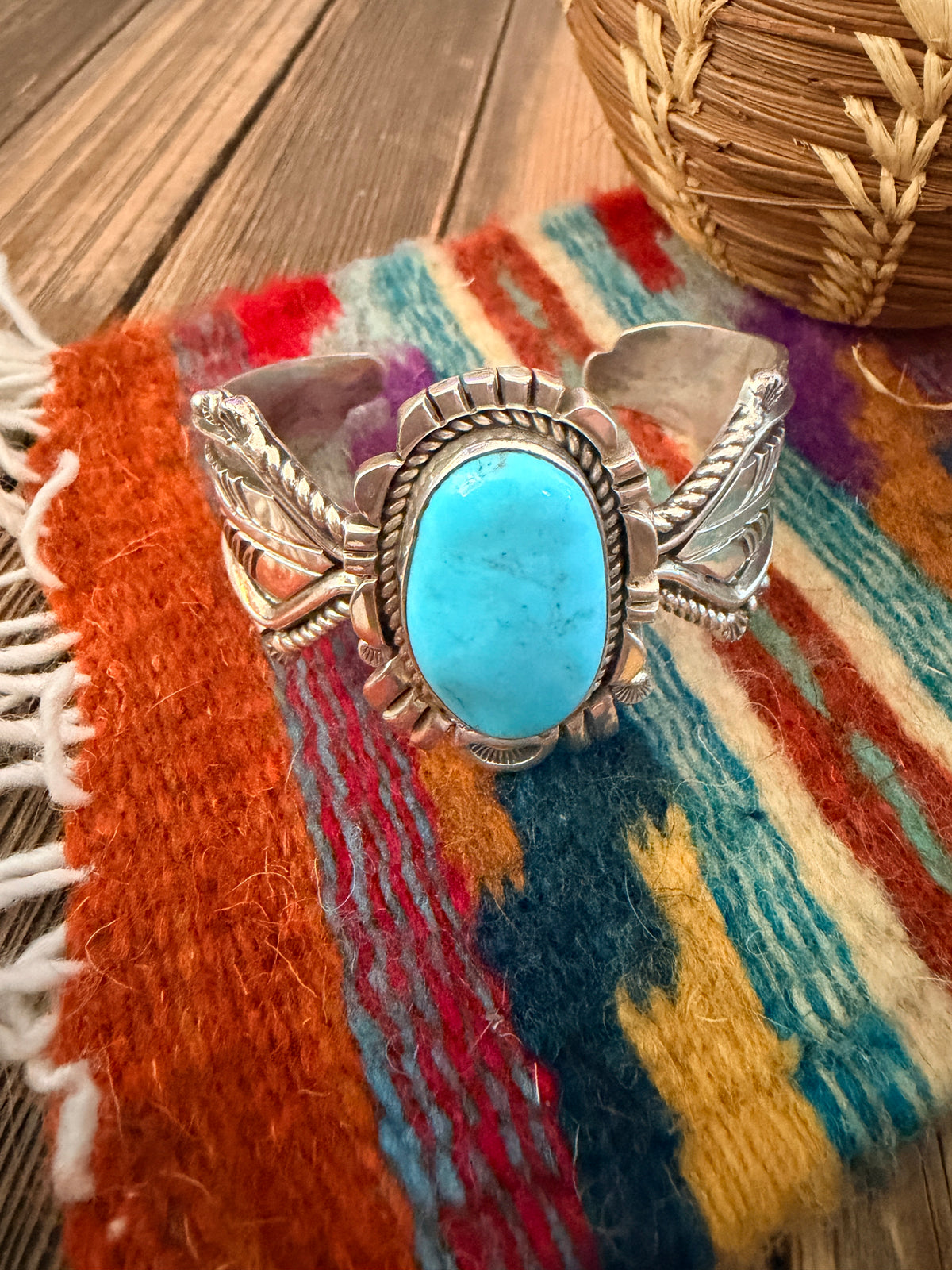 Handcrafted Old Pawn Sterling Silver & Turquoise Cuff Bracelet