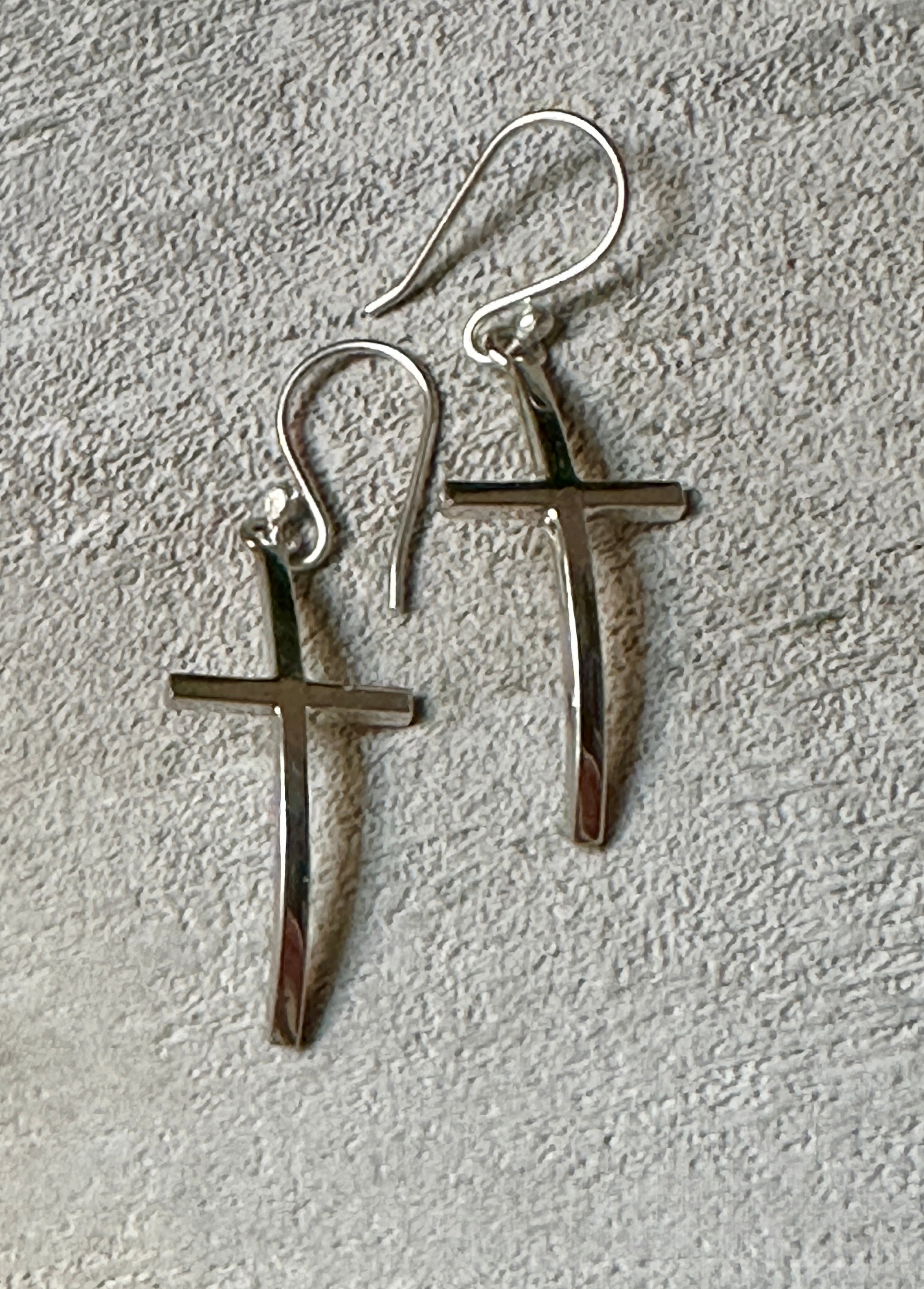 Sterling Silver Curved Cross On Hook Earrings
