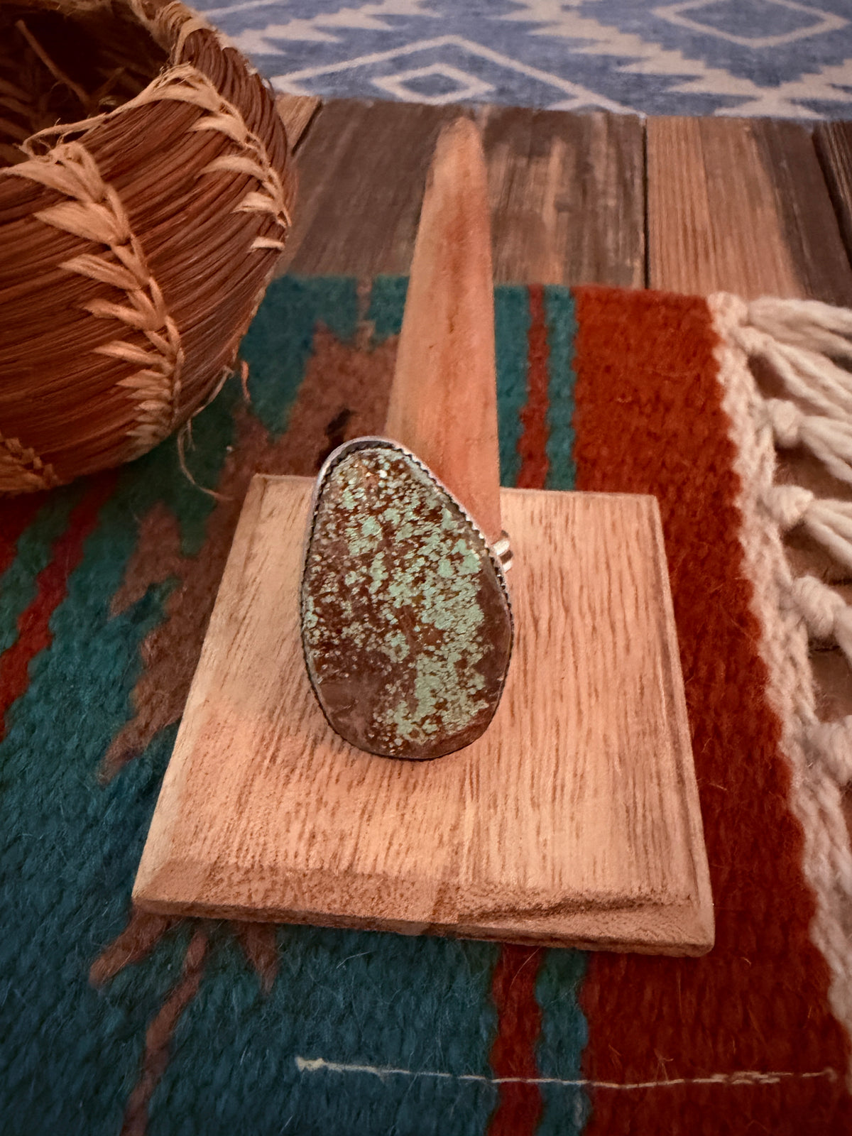 Handcrafted Number 8 Turquoise & Sterling Silver Adjustable Ring by Leslie Nez