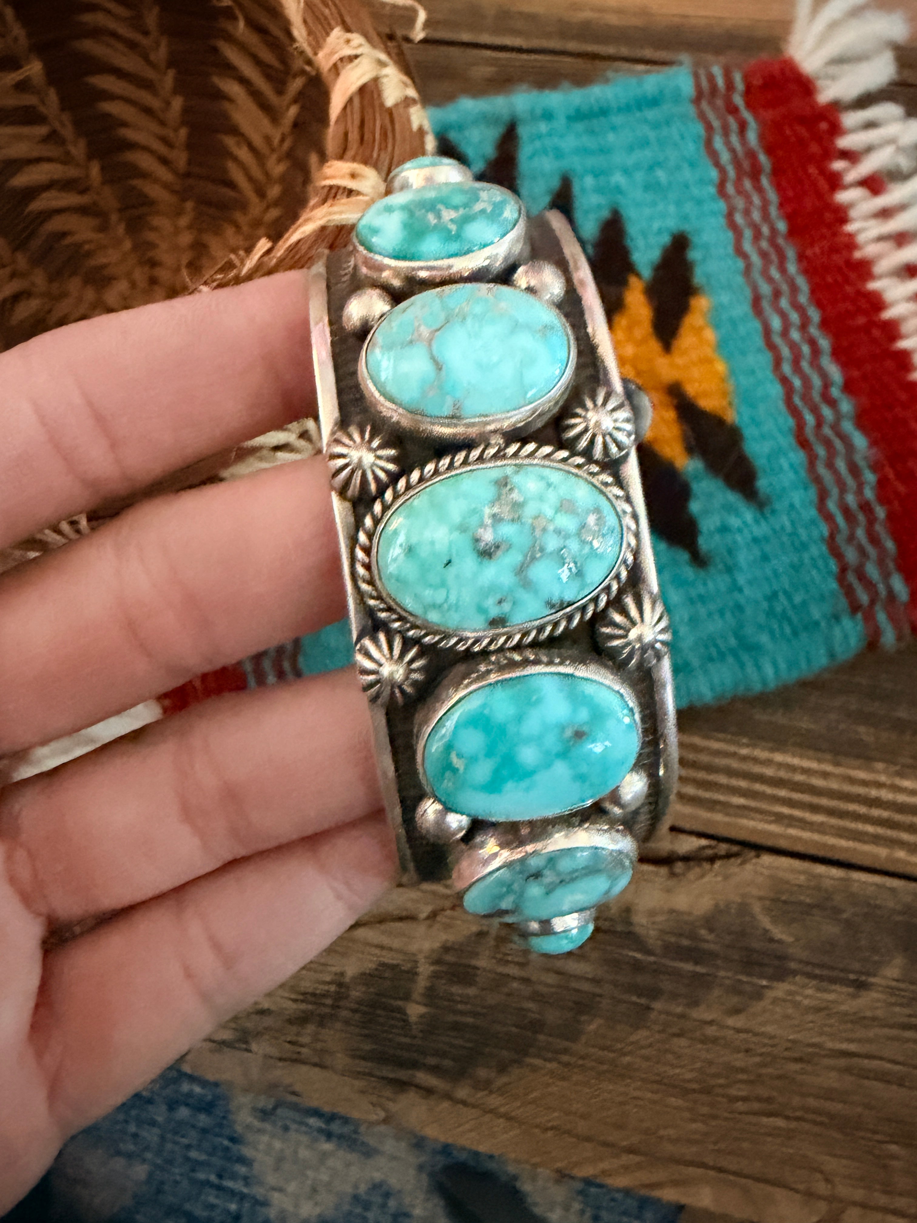 Handcrafted Sterling Silver and Turquoise Cuff Bracelet by Albert Jake