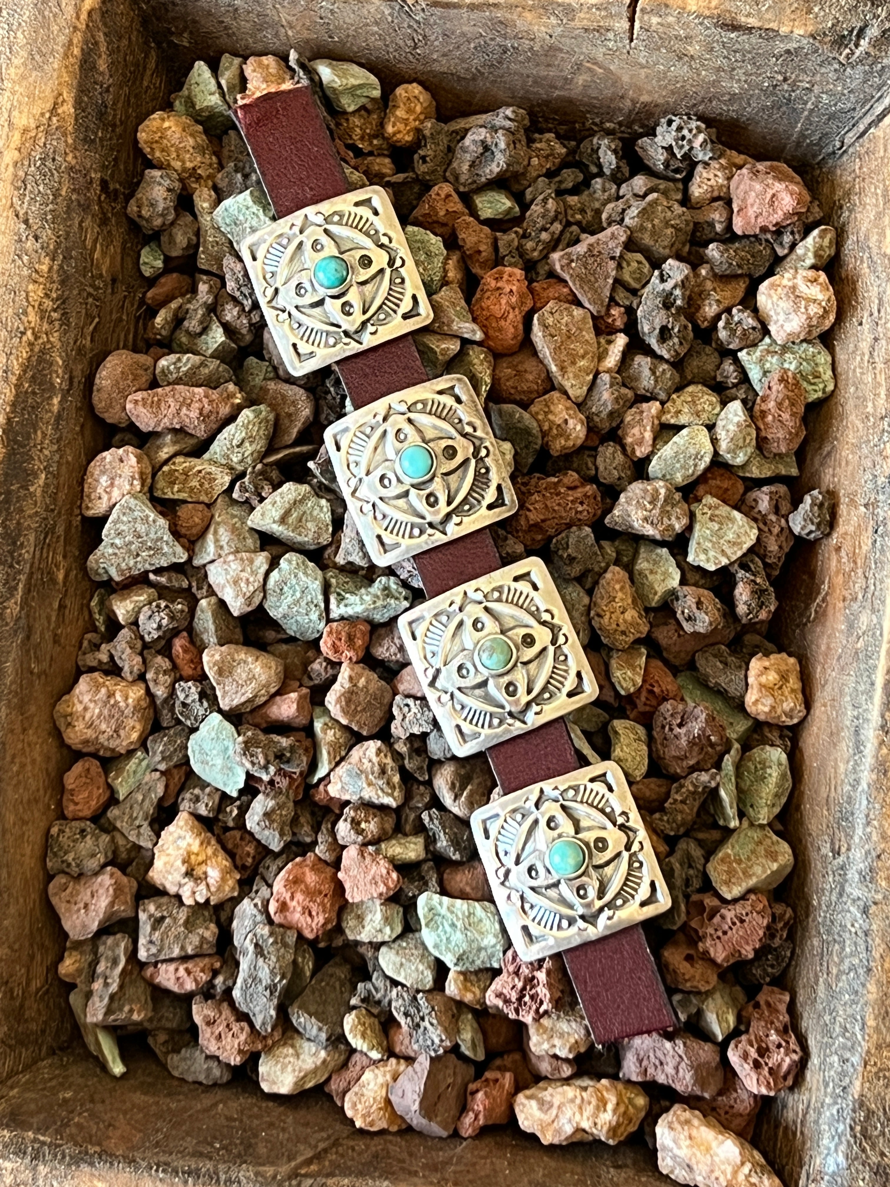 Sterling Concho Slide with Turquoise: Four Directions