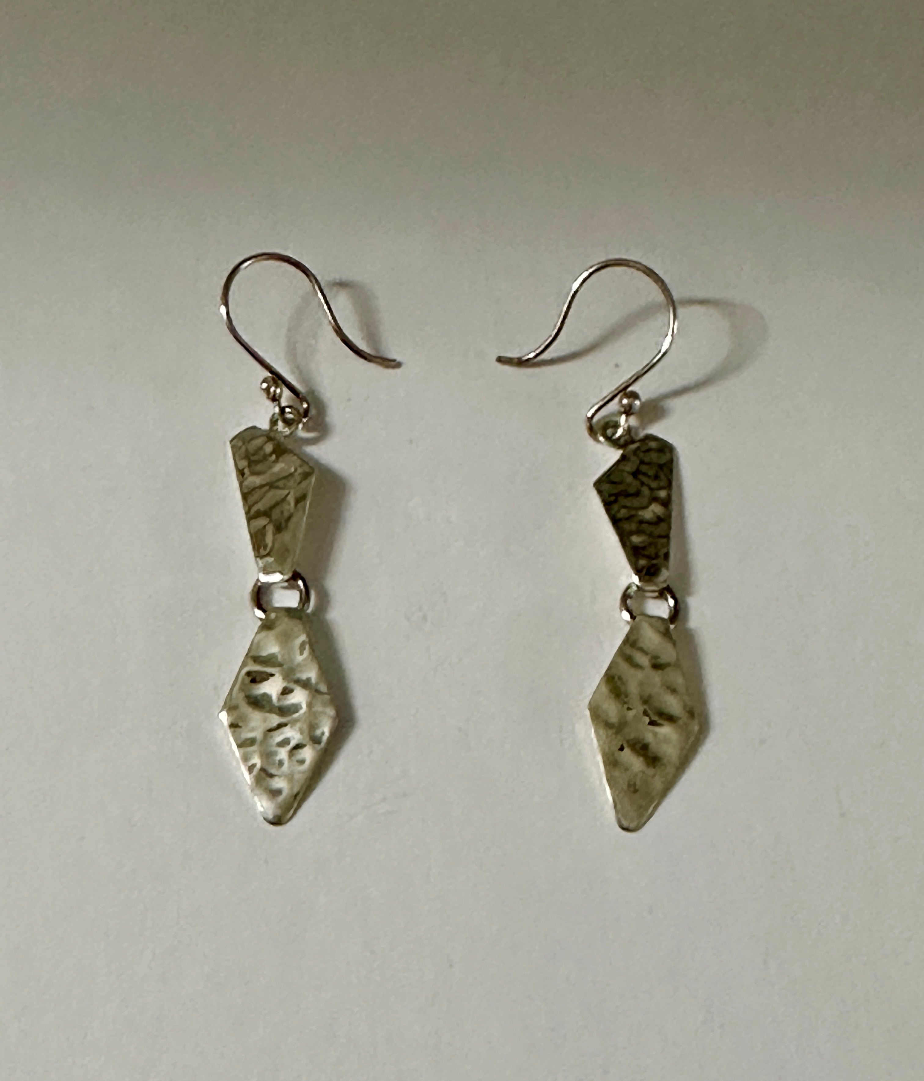 Silver Hammered Shapes Earrings on Hook