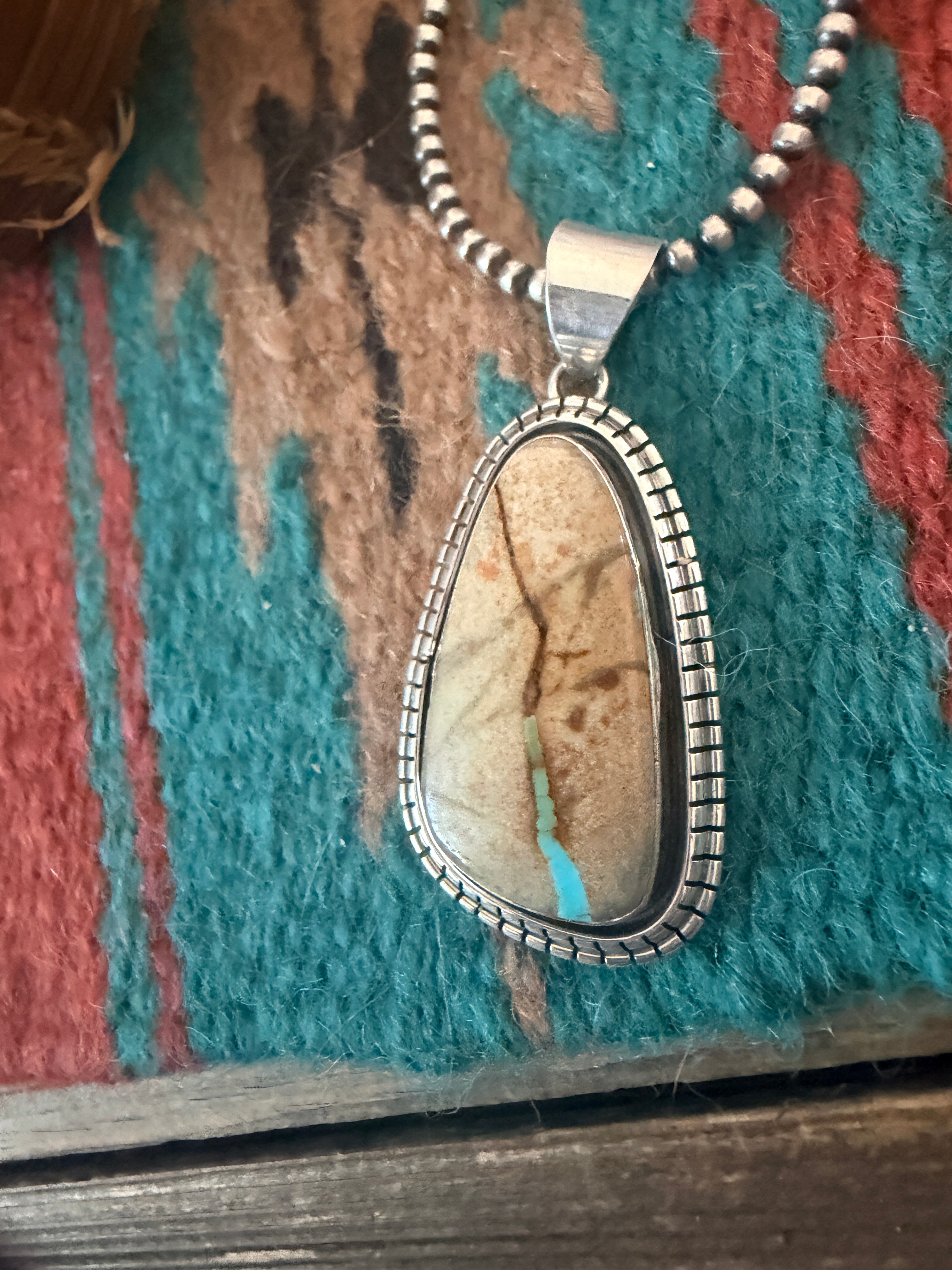 Handcrafted Sterling Silver & Royston Ribbon Turquoise Pendant