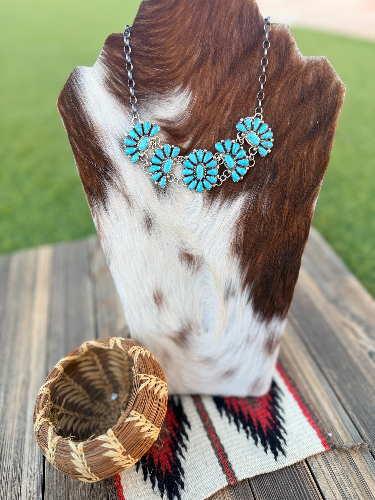 Handcrafted Turquoise & Sterling Silver Cluster Necklace by Alicia Wilson