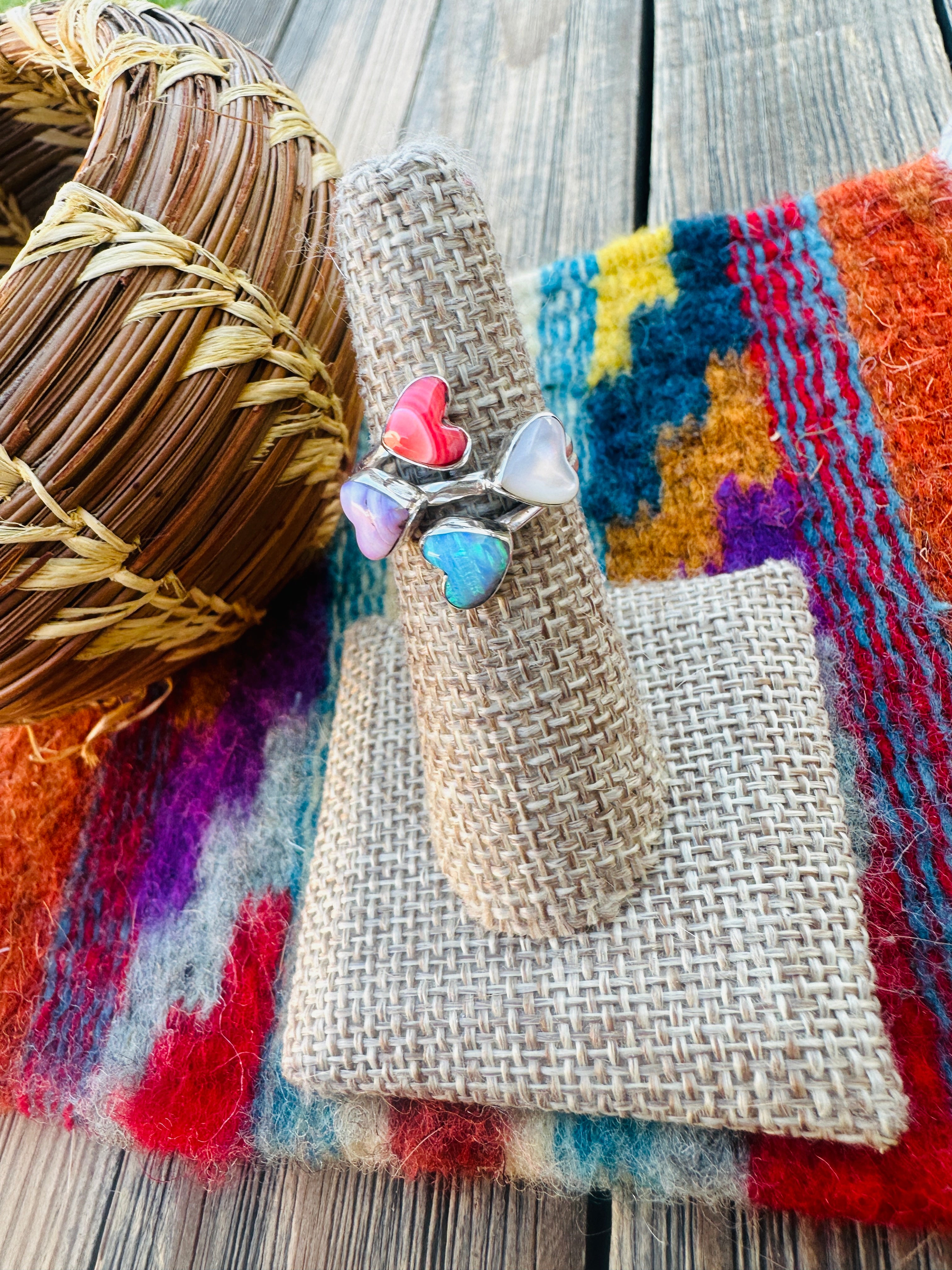 Handcrafted Multi Stone & Heart Ring Size 8