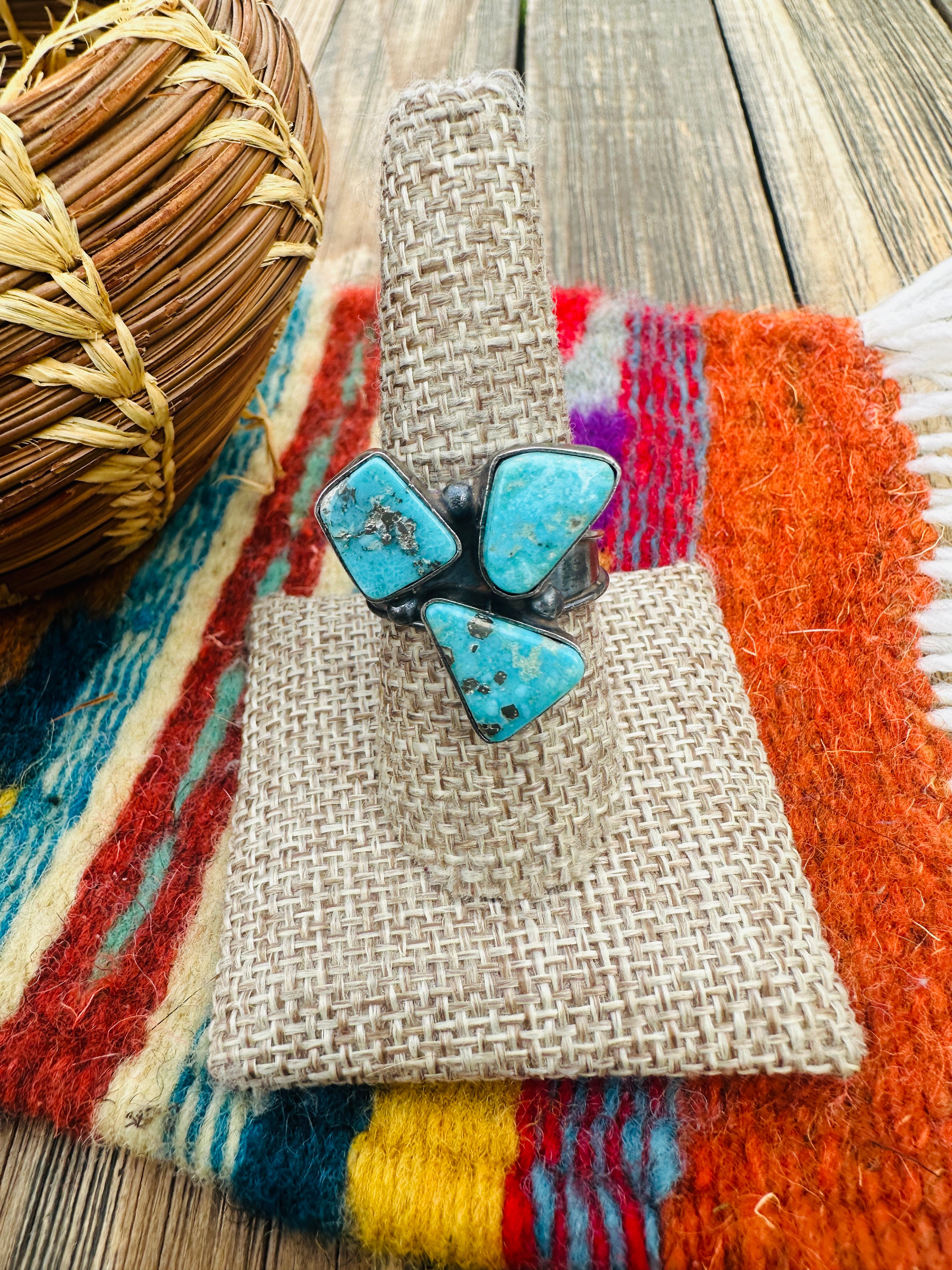 Handcrafted Turquoise & Sterling Silver Adjustable Ring by Jacqueline Silver