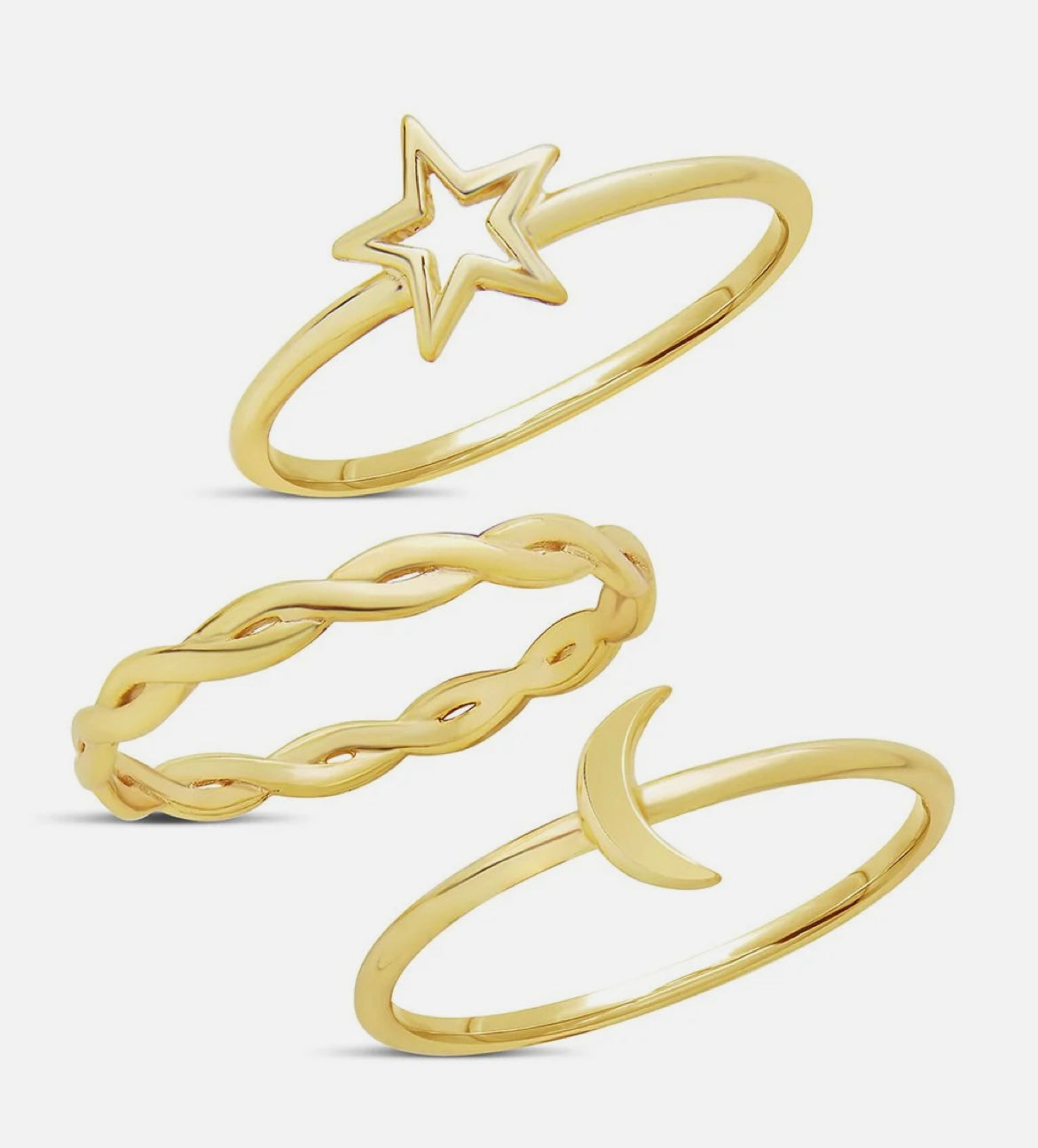 Sterling Silver Gold Plated Celestial Stacking Ring Set of 3