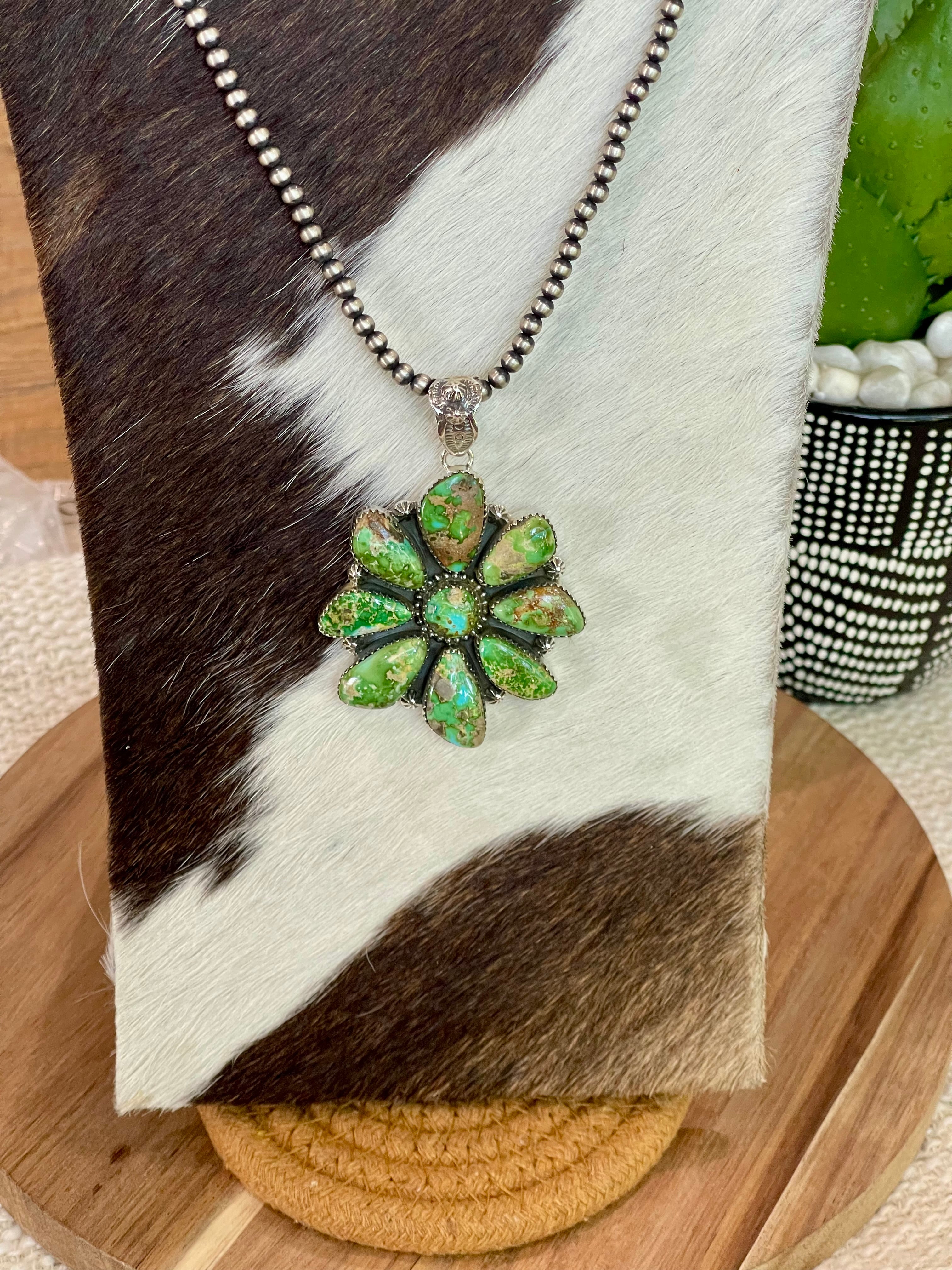 Gorgeous Handmade Sterling Silver & Sonoran Mountain Turquoise Cluster Pendant