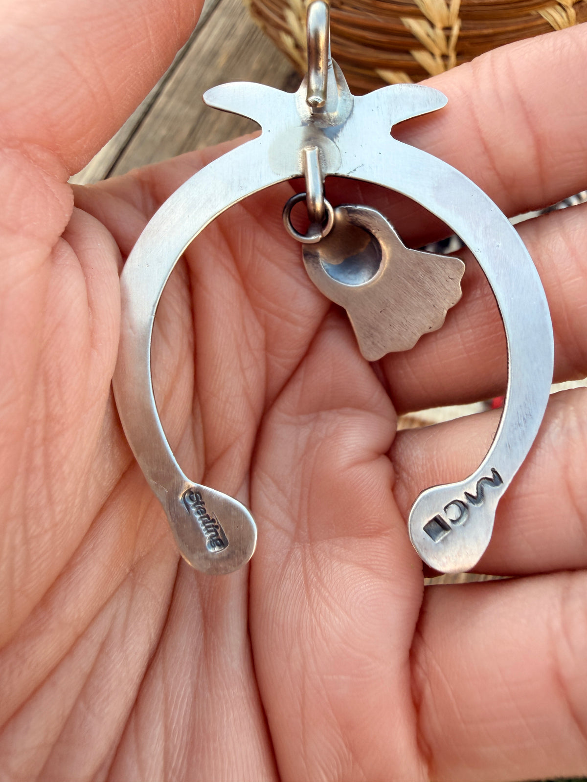 Handcrafted Sterling Silver & Turquoise Naja Pendant by Martha Cayatineto