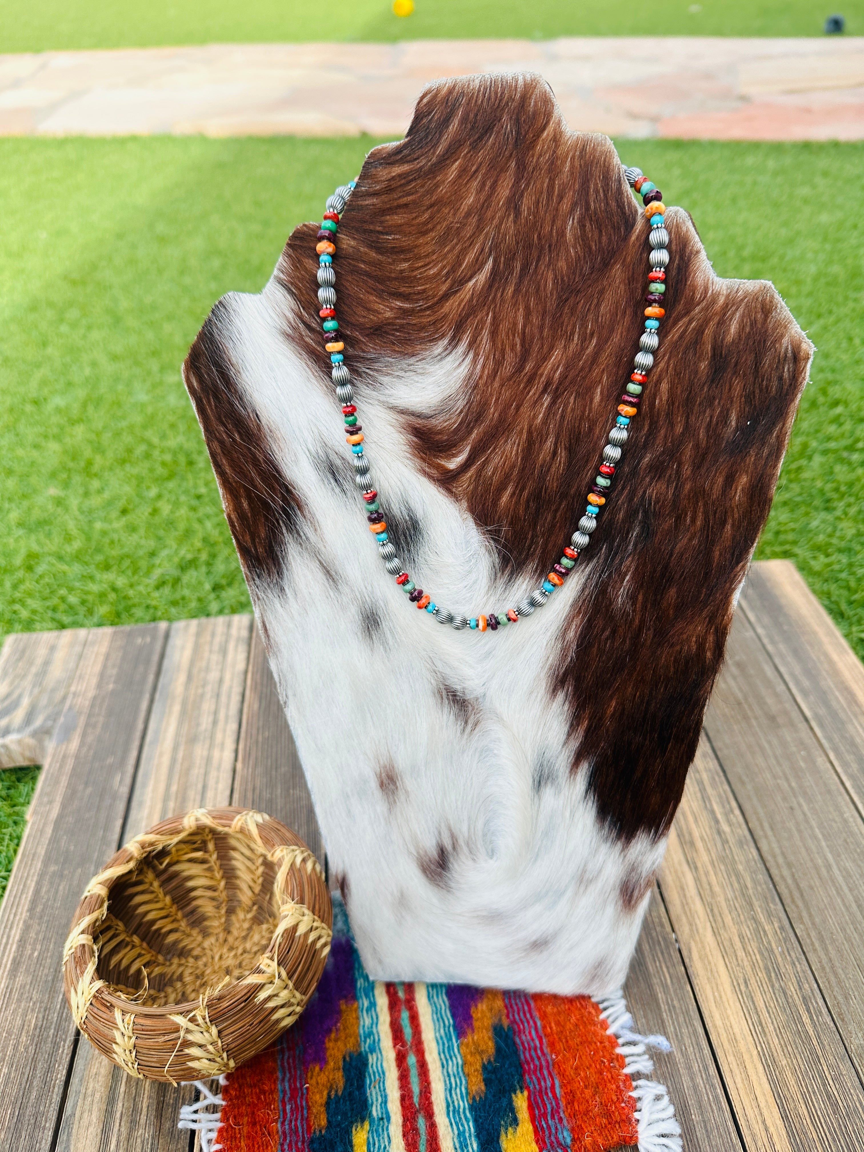 Handcrafted Multi Stone & Sterling Silver 16” Beaded Necklace