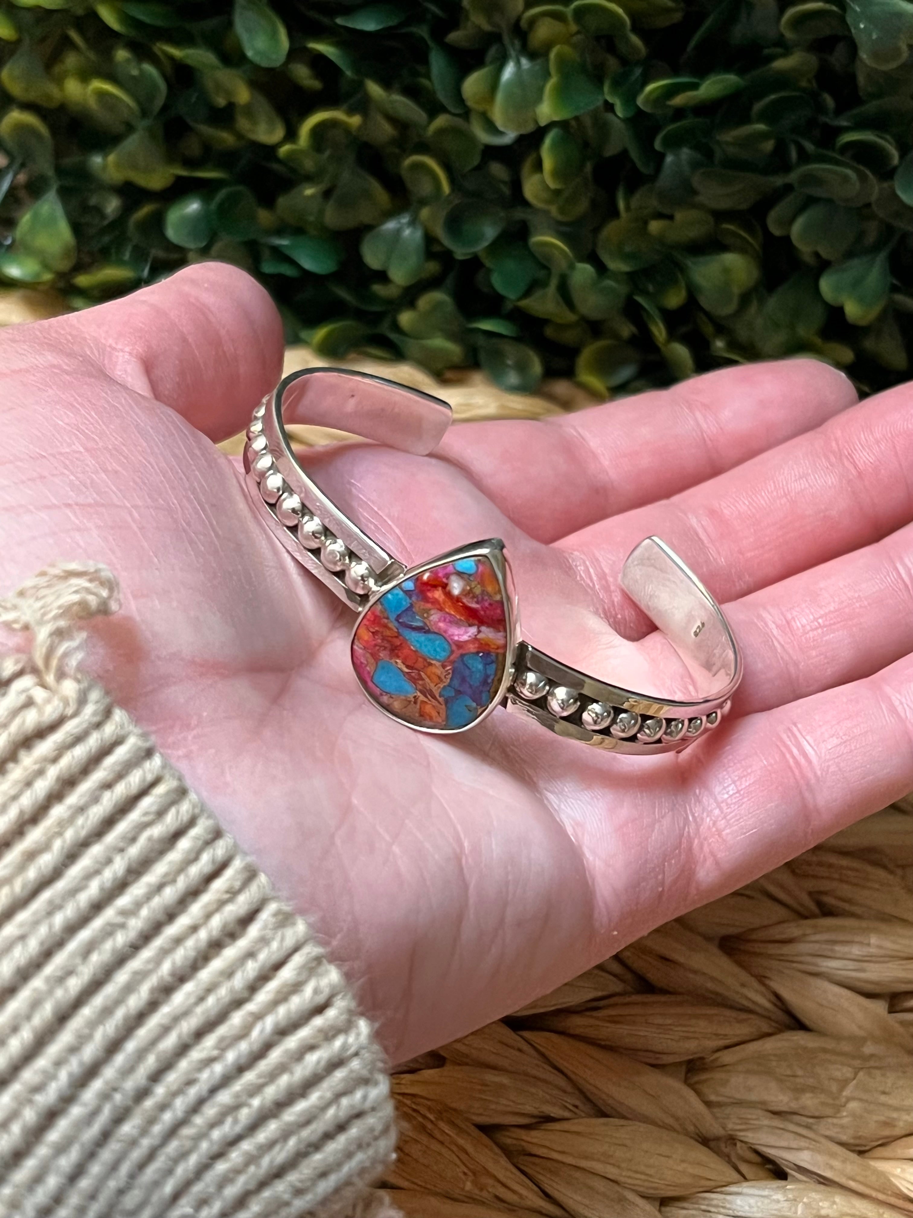 Handmade Sterling Silver & Pink Dream Tear Drop Handcuff Bracelet