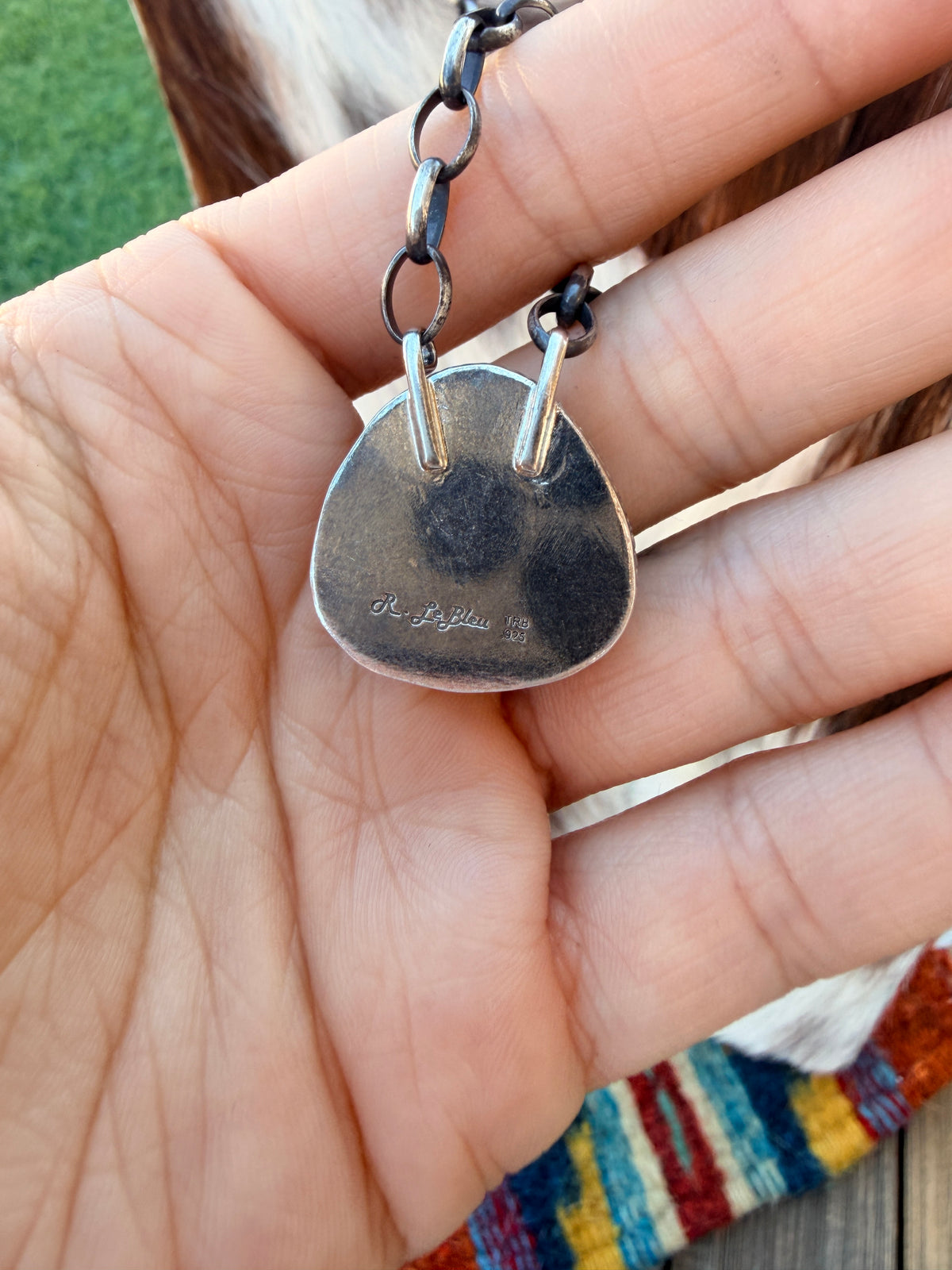 Handmade Sterling Silver & Jasper Painted Cactus Necklace