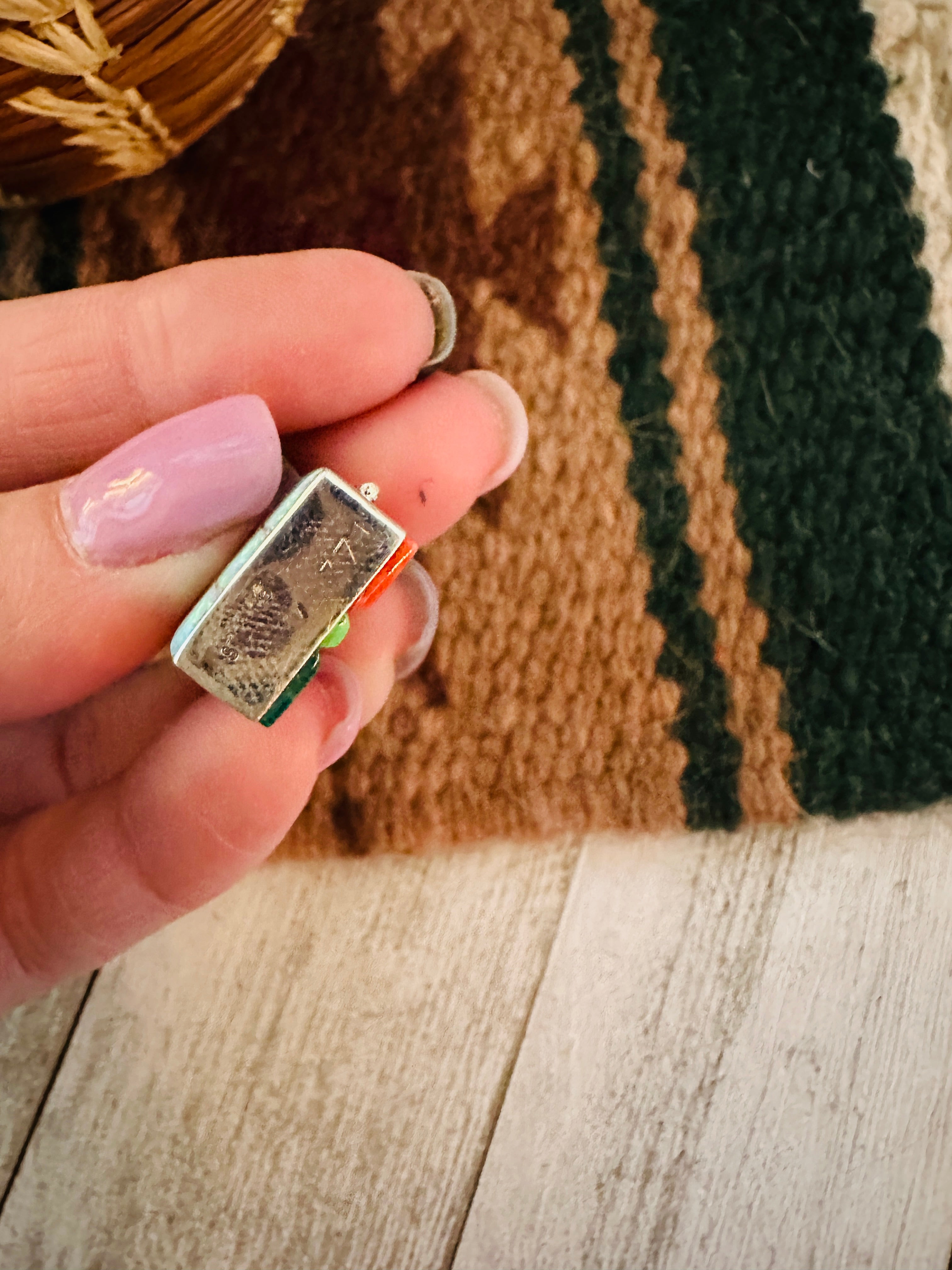 Handcrafted Multi Stone & Sterling Silver Inlay Double Sided Pendant