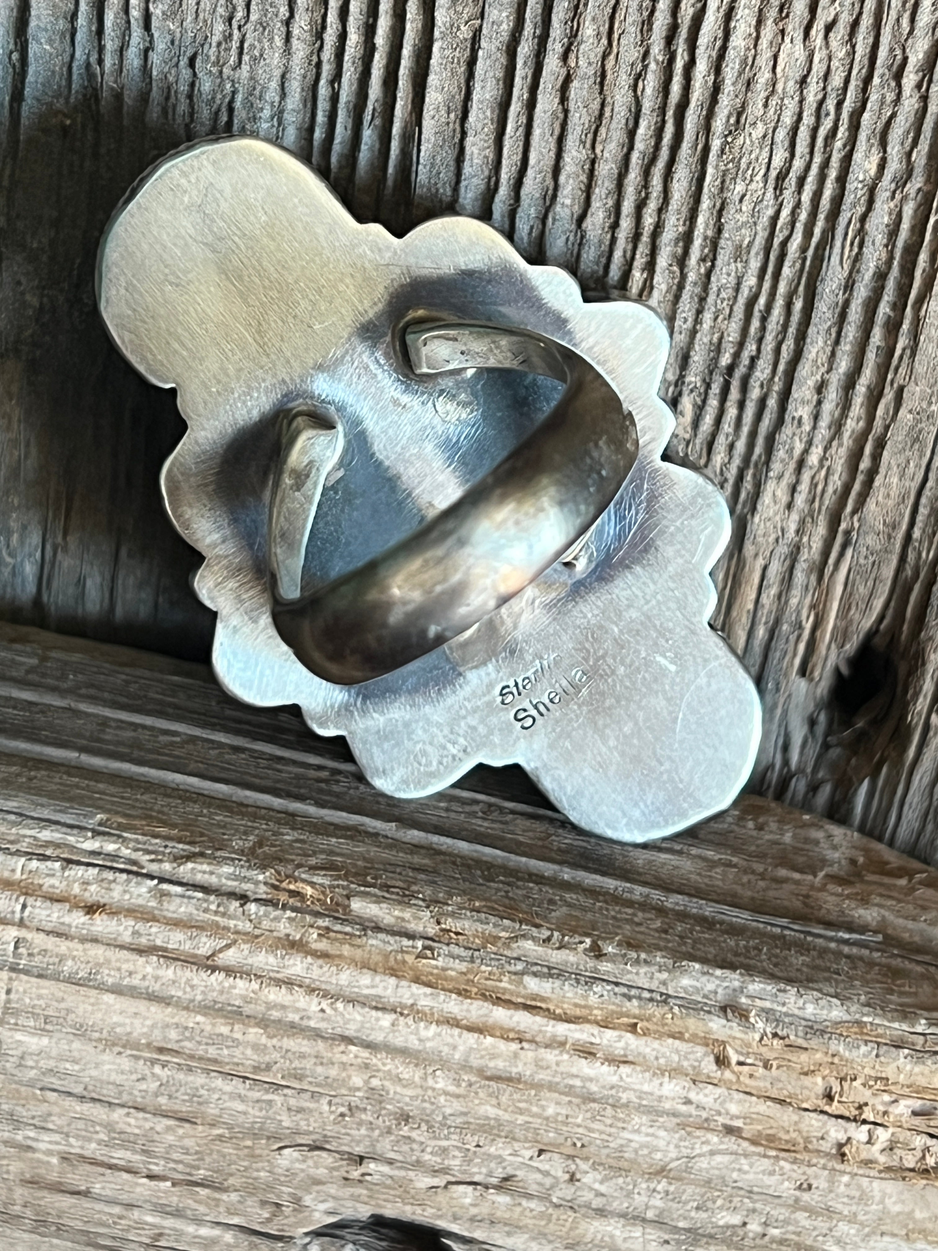 Handcrafted Sterling Silver and Natural Campitos Turquoise Cluster Ring by Sheila Becenti, Size 8.75