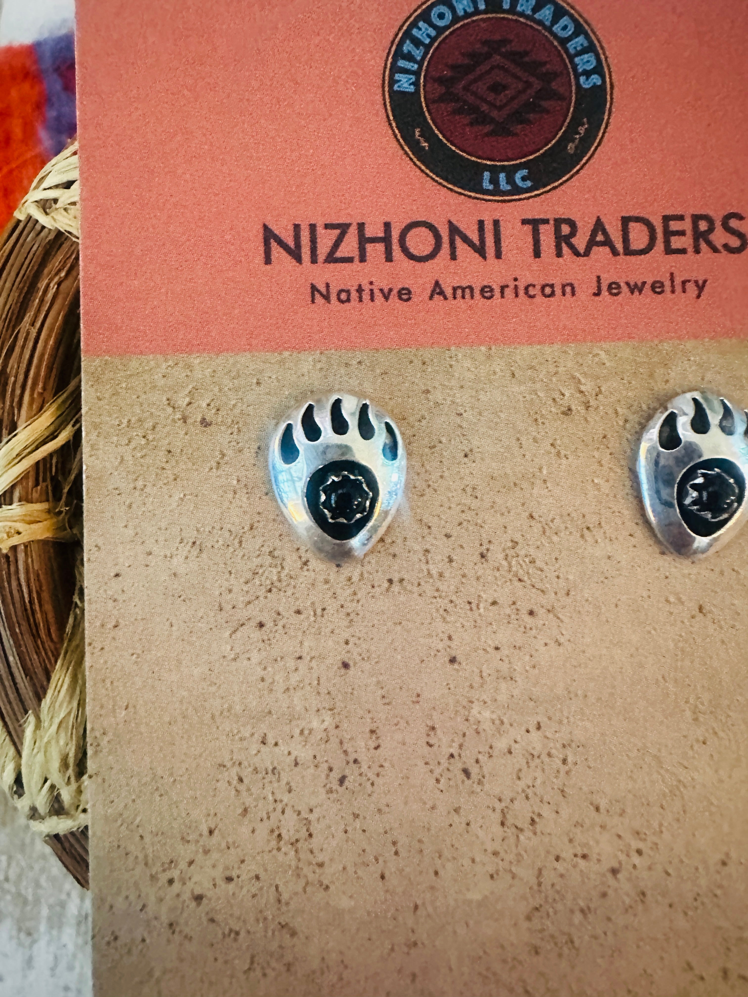 Handcrafted Onyx & Sterling Silver Bear Paw Stud Earrings